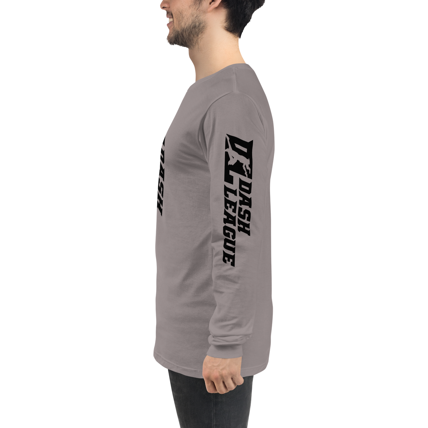 Camisa unisex de manga larga negra con logotipo DL ancho (parte delantera, trasera y mangas)