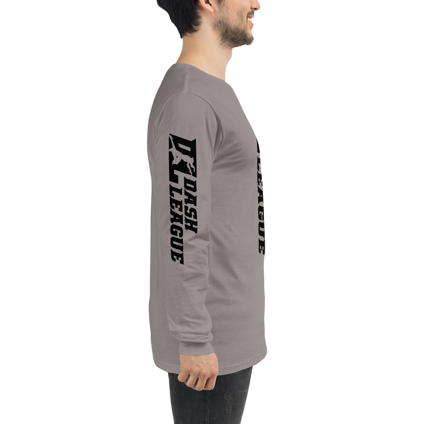 Camisa unisex de manga larga negra con logotipo DL ancho (parte delantera, trasera y mangas)