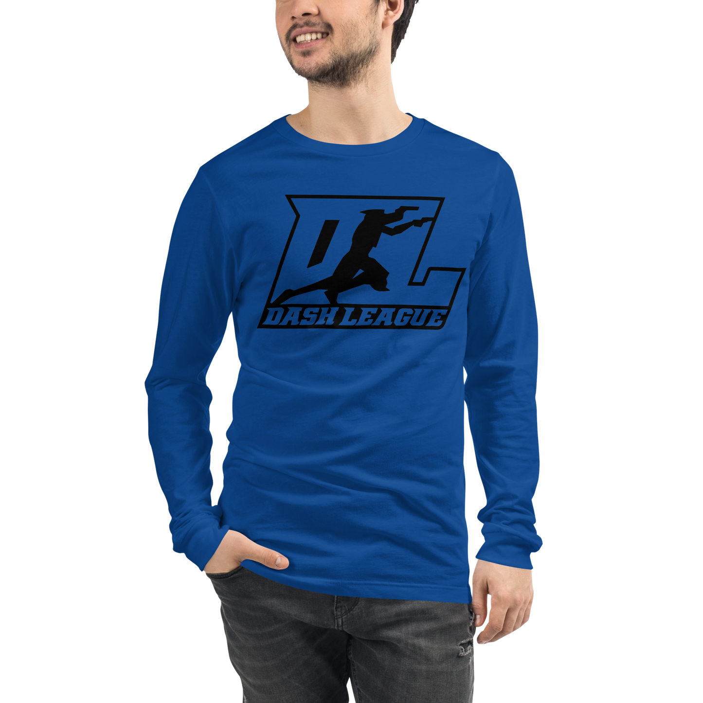 Camisa unisex de manga larga con logotipo DL de contorno negro (parte delantera y trasera)
