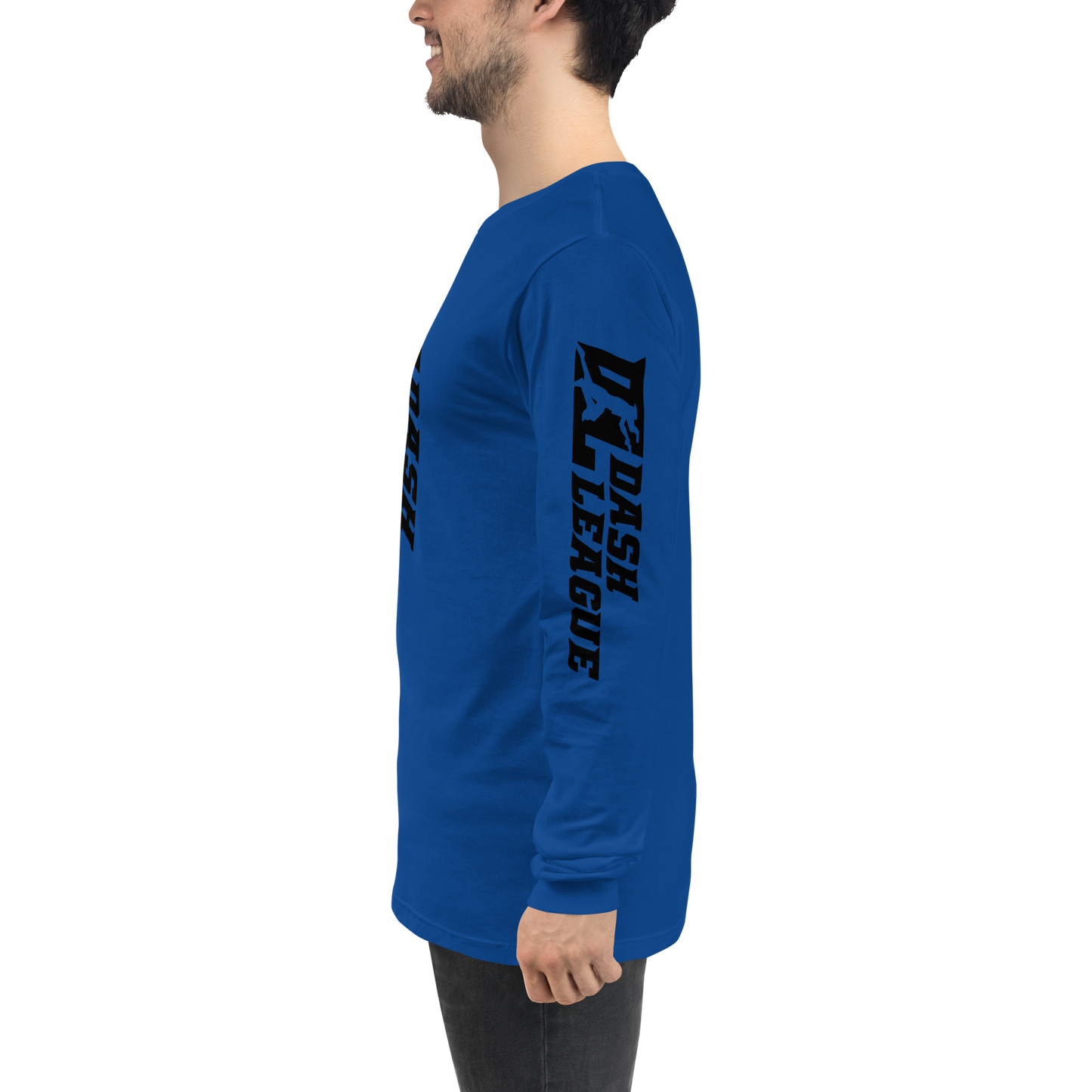 Camisa unisex de manga larga negra con logotipo DL ancho (parte delantera, trasera y mangas)