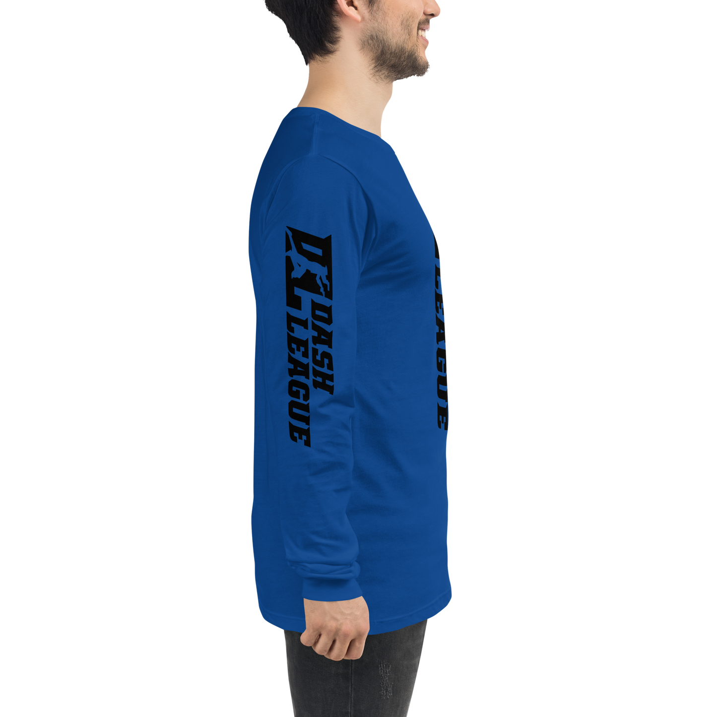Camisa unisex de manga larga negra con logotipo DL ancho (parte delantera, trasera y mangas)