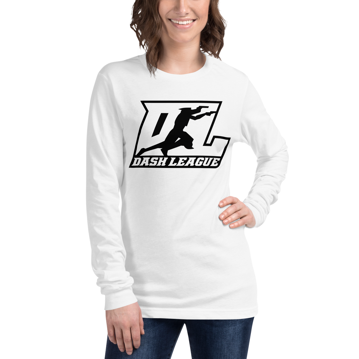 Chemise unisexe à manches longues blanche avec logo DL à contour noir