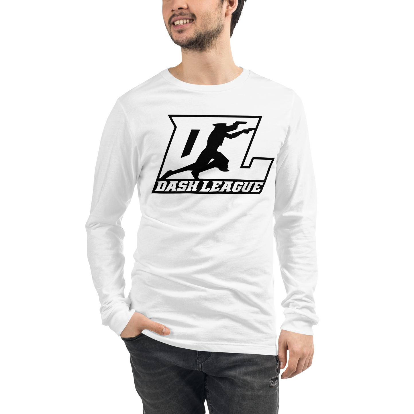 Camisa unisex de manga larga con logotipo DL de contorno negro (parte delantera y trasera)