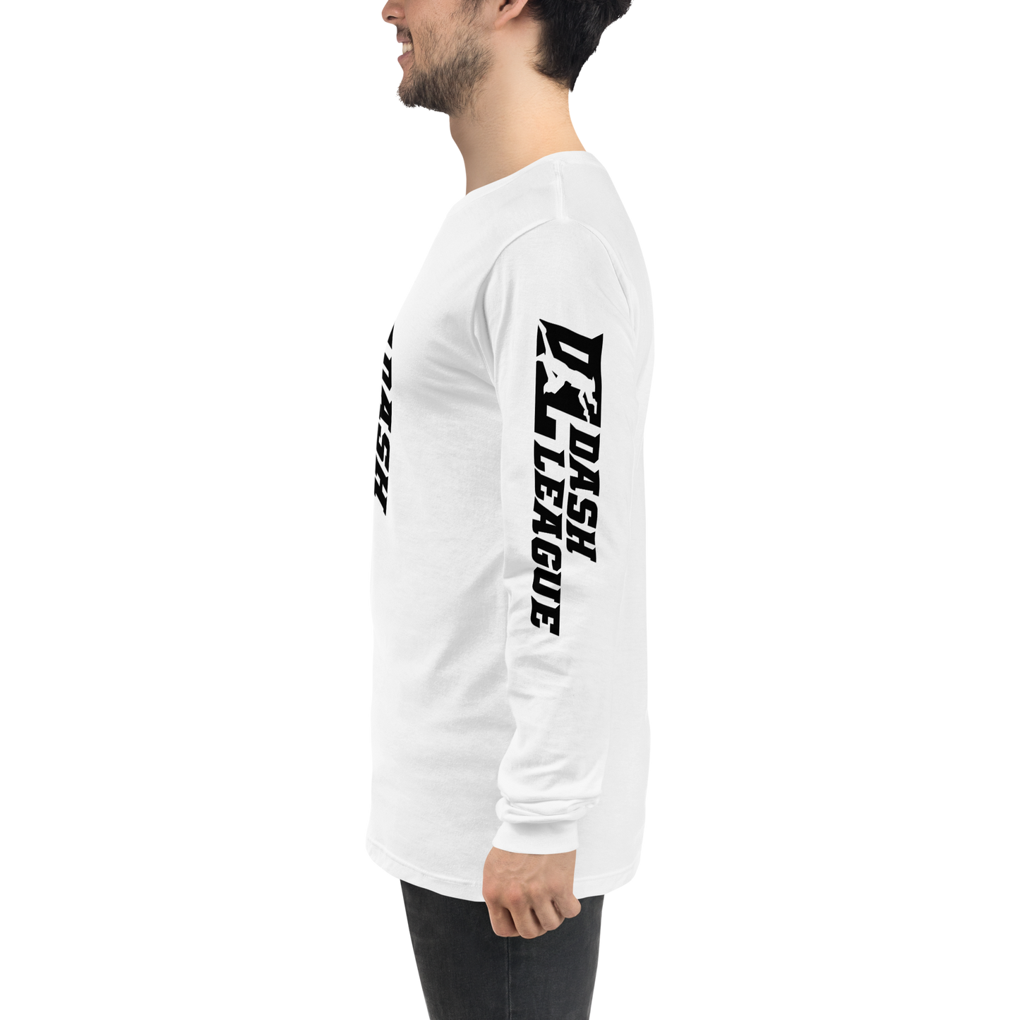 Camisa unisex de manga larga negra con logotipo DL ancho (parte delantera, trasera y mangas)