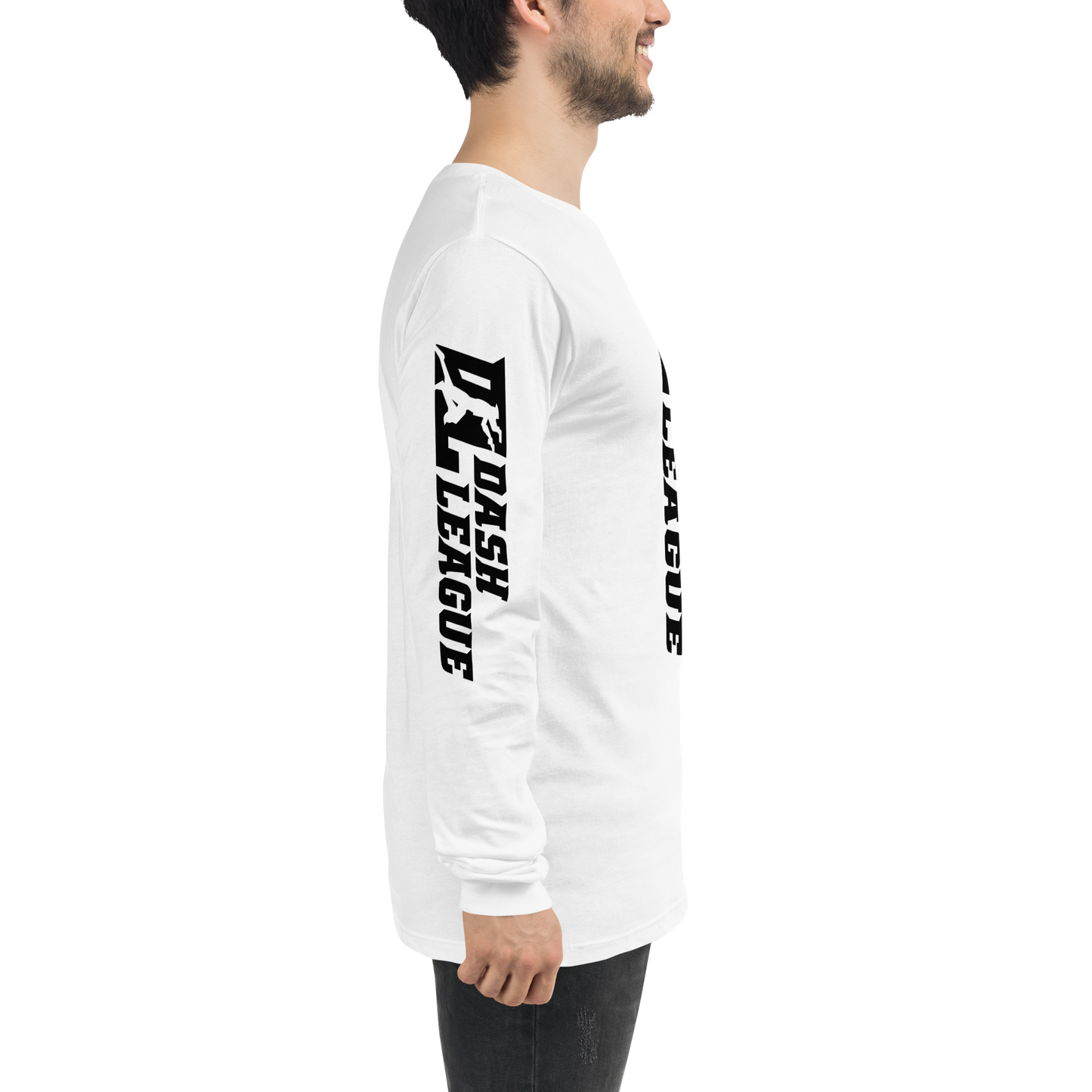 Camisa unisex de manga larga negra con logotipo DL ancho (parte delantera, trasera y mangas)