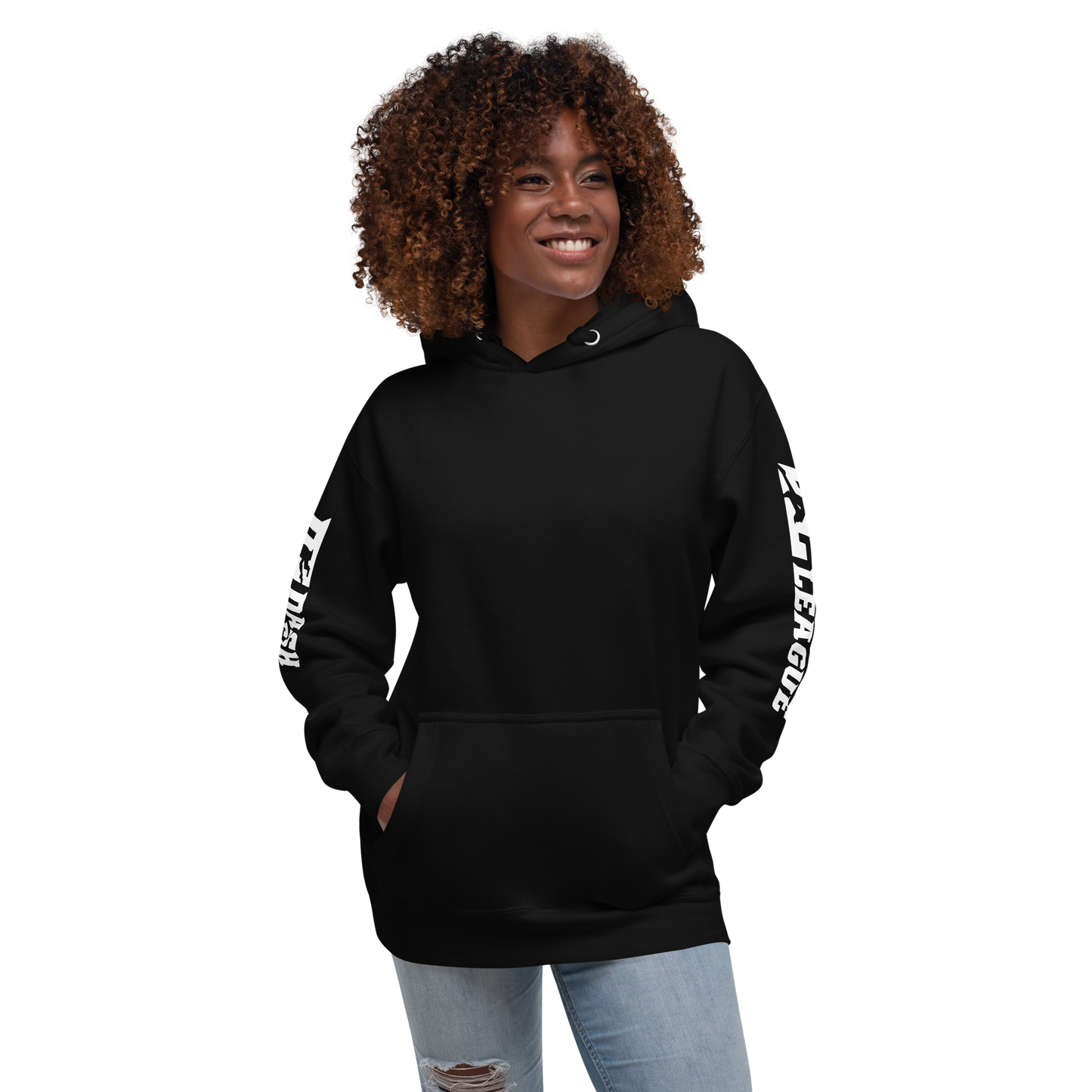 Sweat à capuche unisexe blanc avec logo DL large (manches)