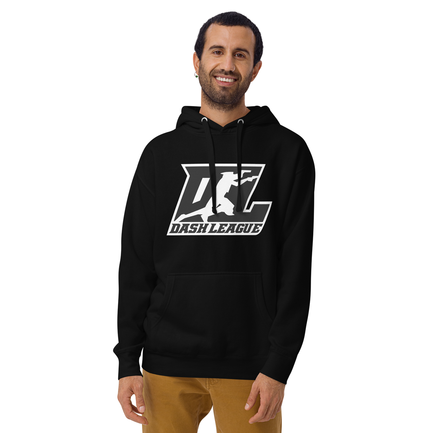 Sweat à capuche unisexe noir avec logo DL à contour blanc