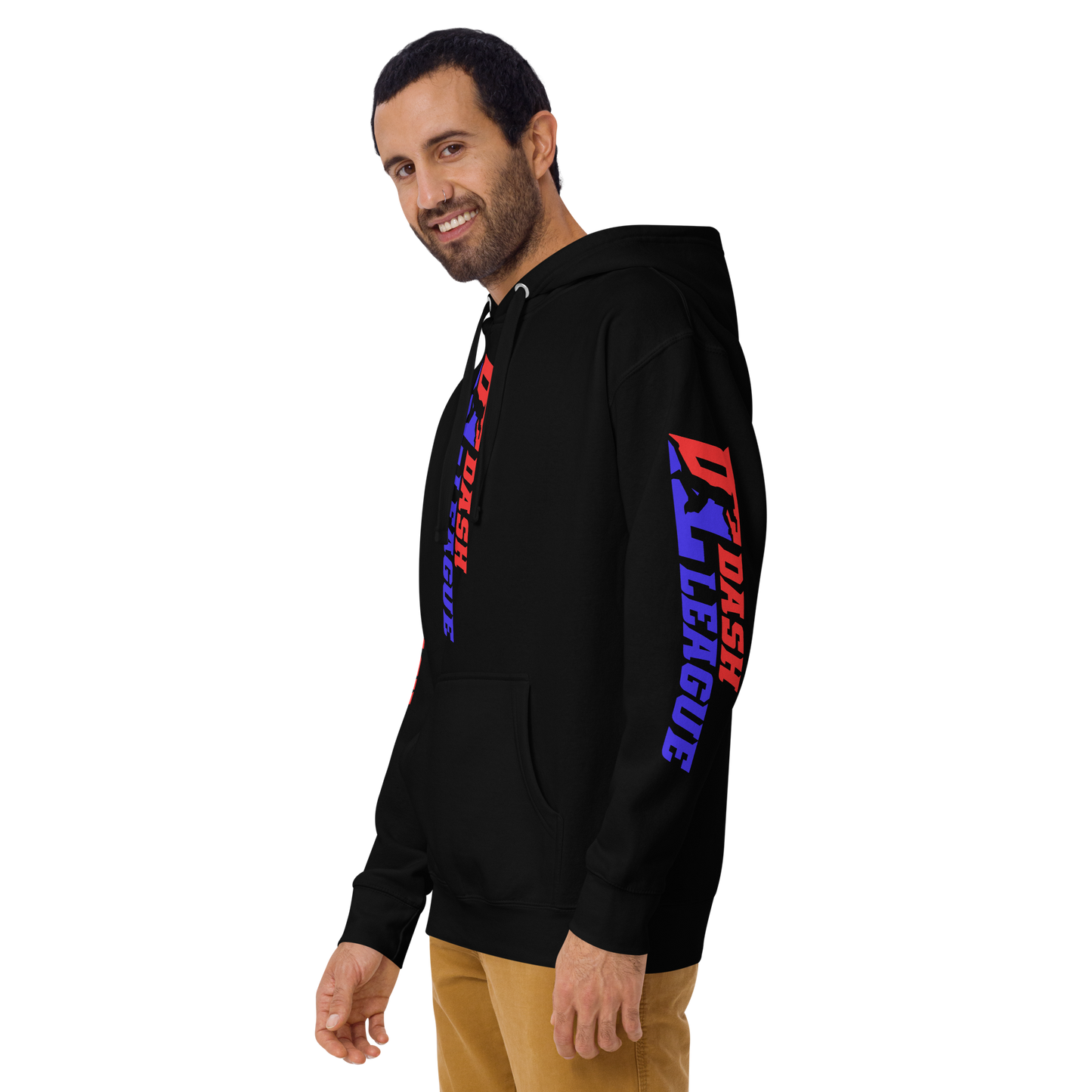 Sudadera unisex con capucha y logotipo DL de color ancho (parte delantera, trasera y mangas)