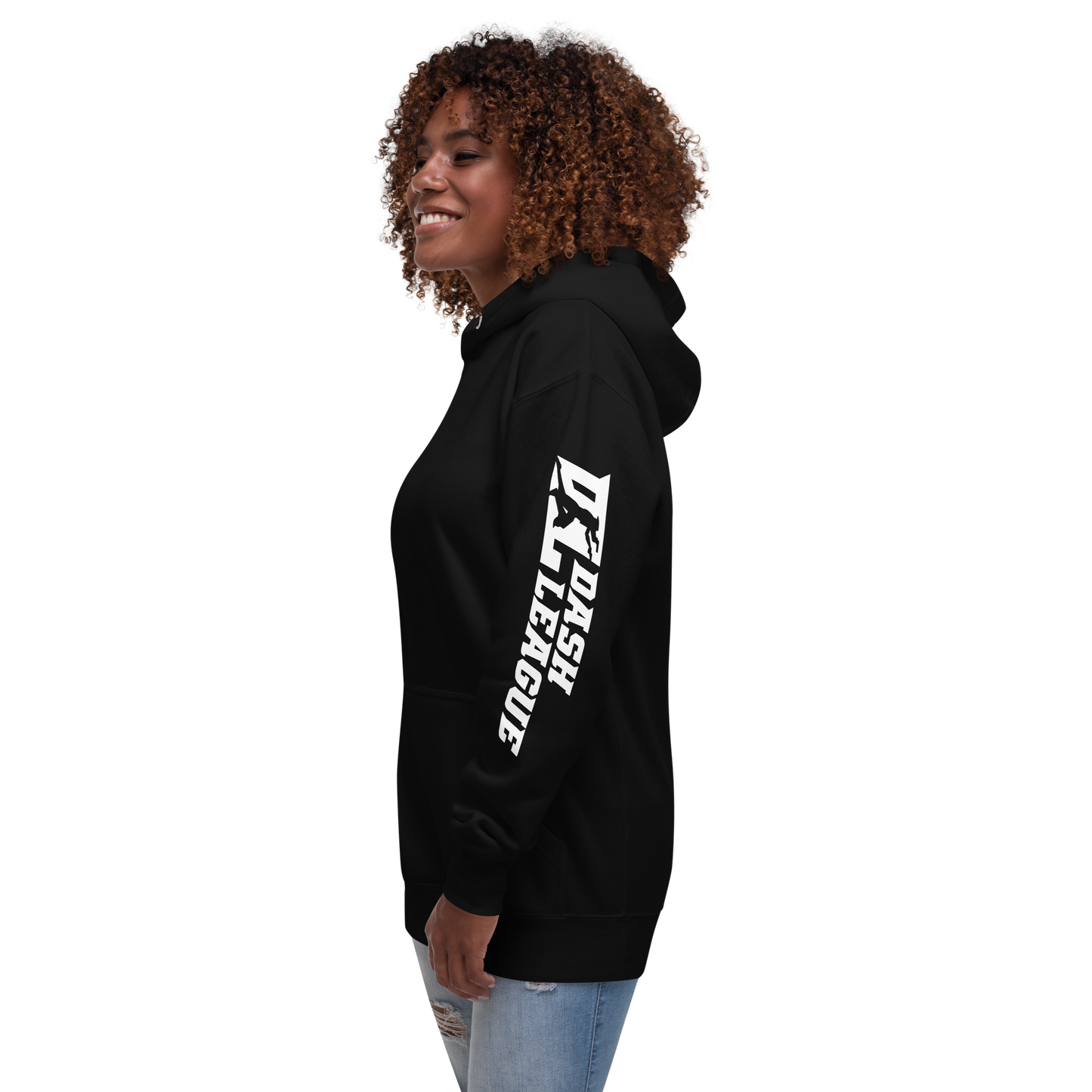 Sweat à capuche unisexe blanc avec logo DL large (manches)