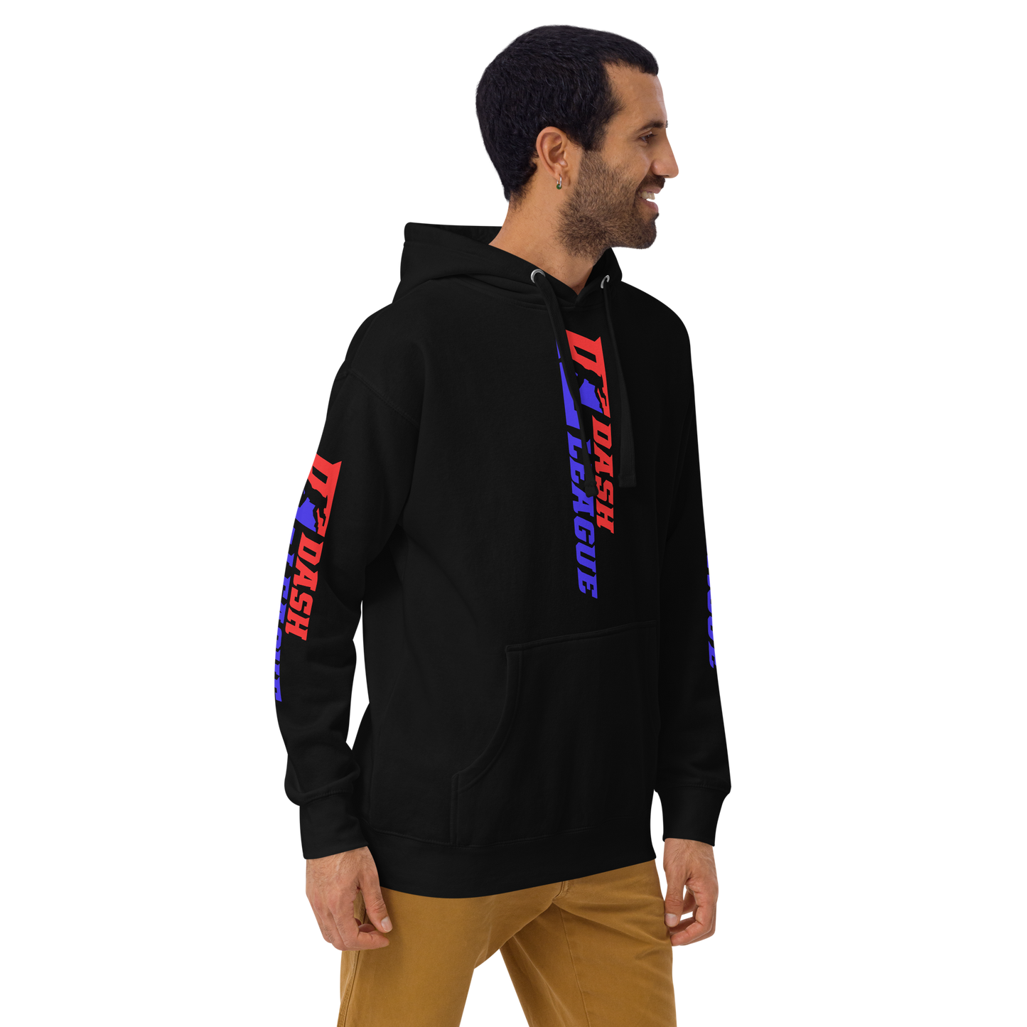 Sudadera unisex con capucha y logotipo DL de color ancho (parte delantera, trasera y mangas)
