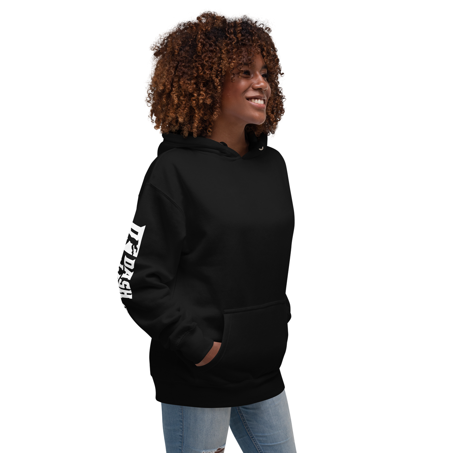 Sweat à capuche unisexe blanc avec logo DL large (manches)