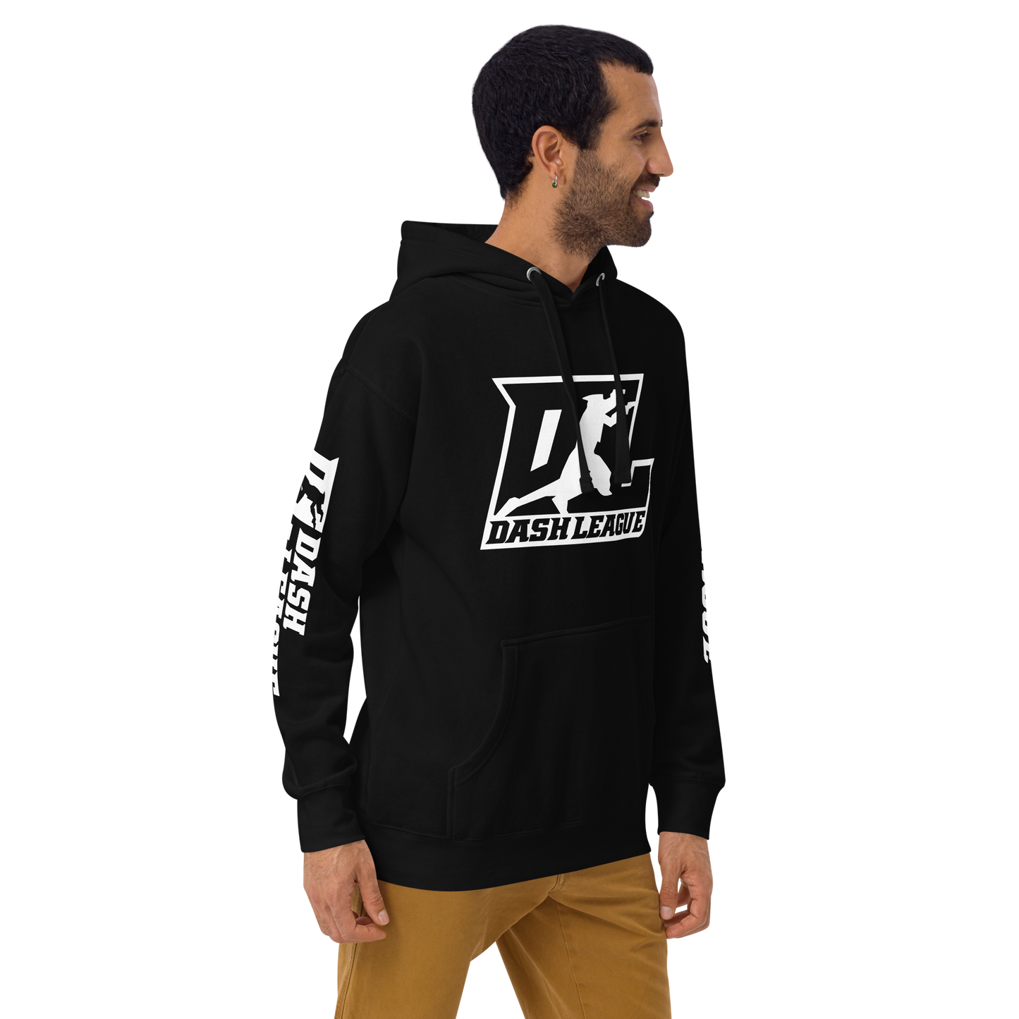 Sweat à capuche unisexe avec logo DL blanc (devant + manches)