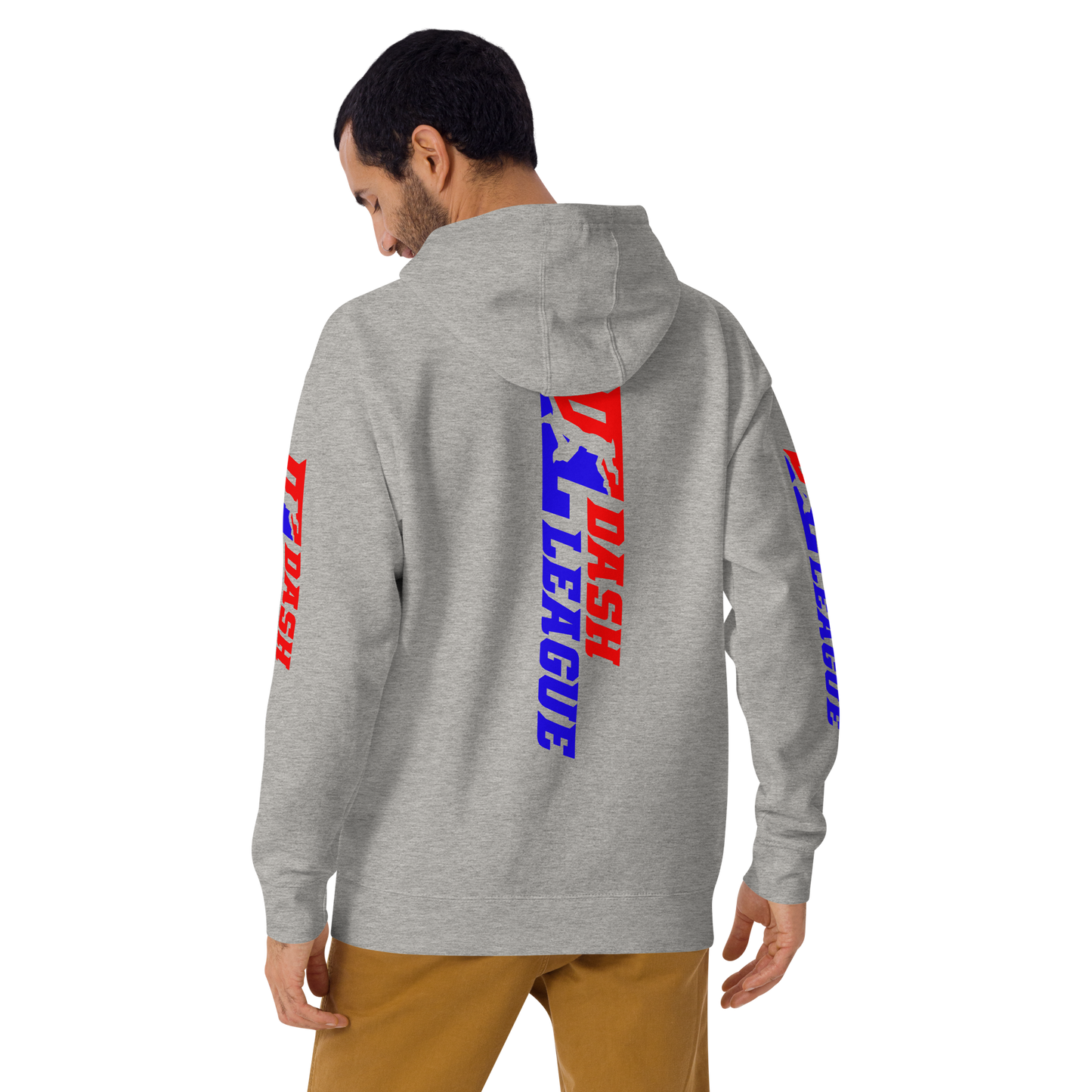 Sudadera unisex con capucha y logotipo DL de color ancho (parte delantera, trasera y mangas)