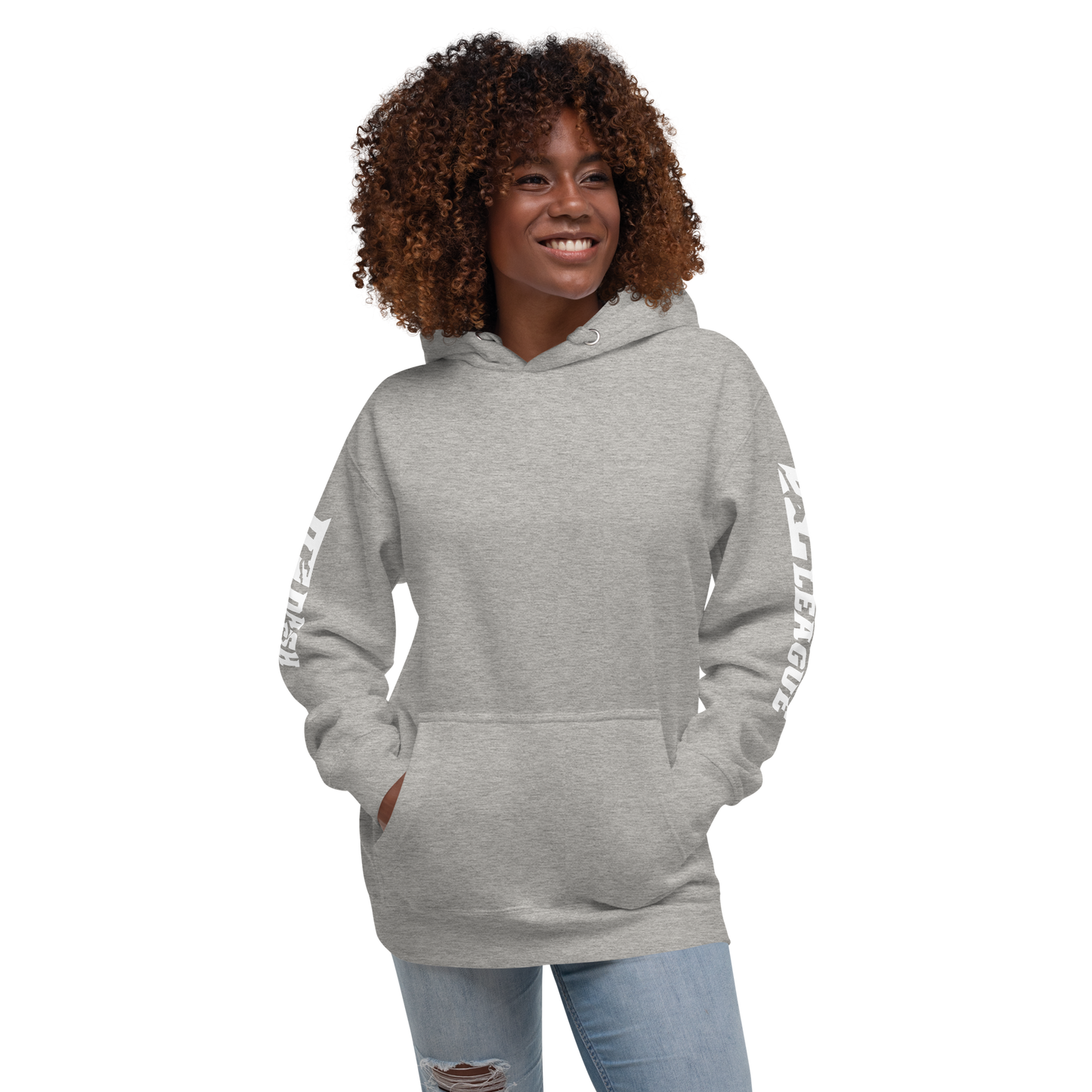 Sweat à capuche unisexe blanc avec logo DL large (manches)