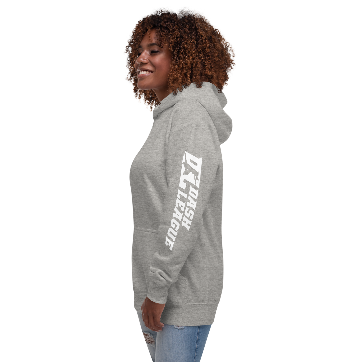 Sweat à capuche unisexe blanc avec logo DL large (manches)