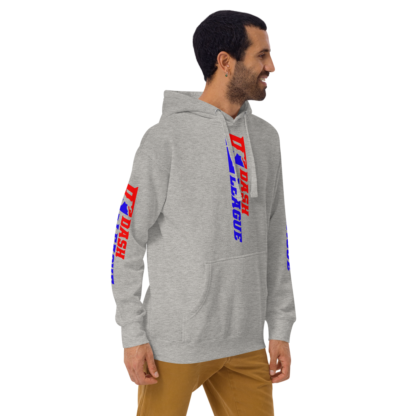 Sudadera unisex con capucha y logotipo DL de color ancho (parte delantera, trasera y mangas)