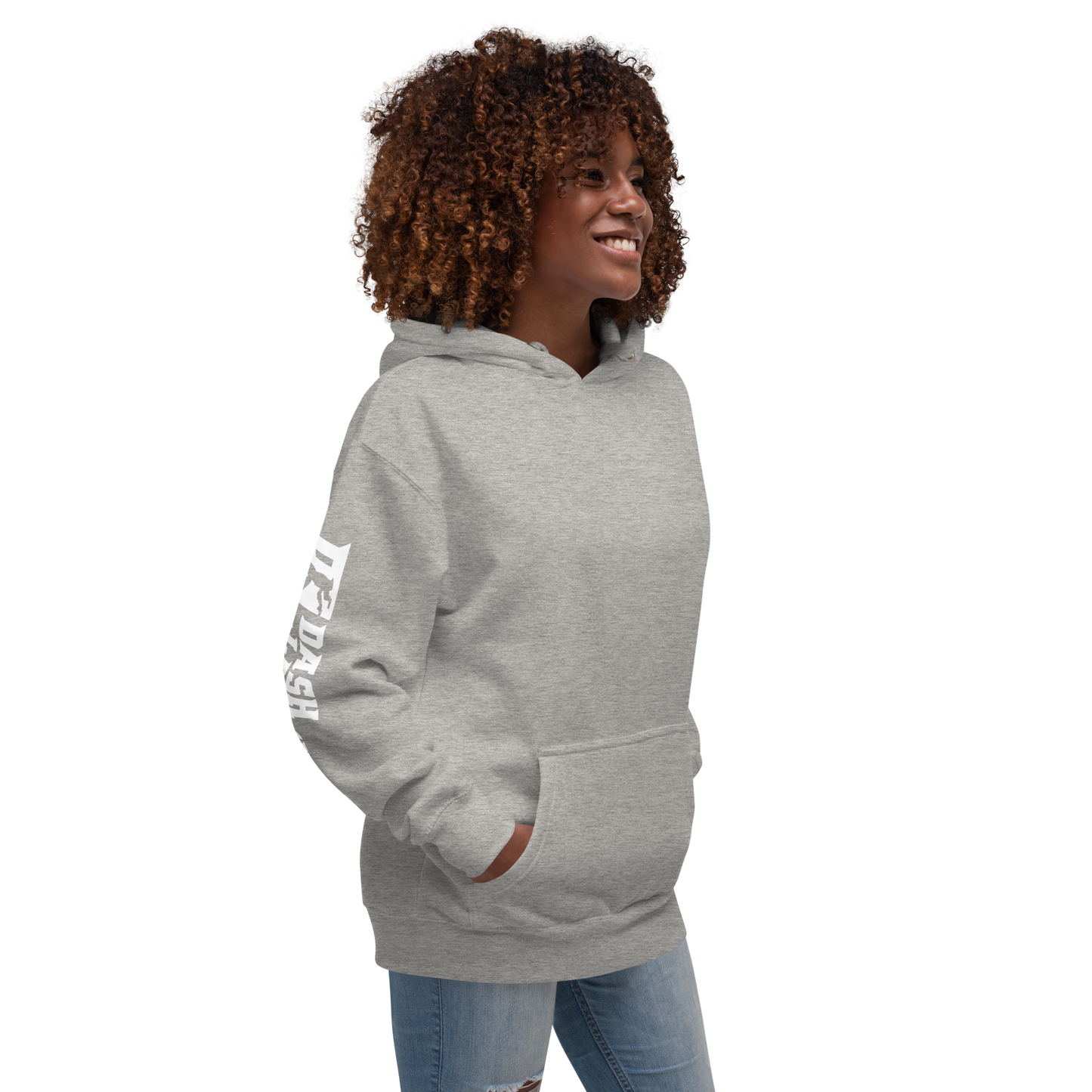 Sweat à capuche unisexe blanc avec logo DL large (manches)