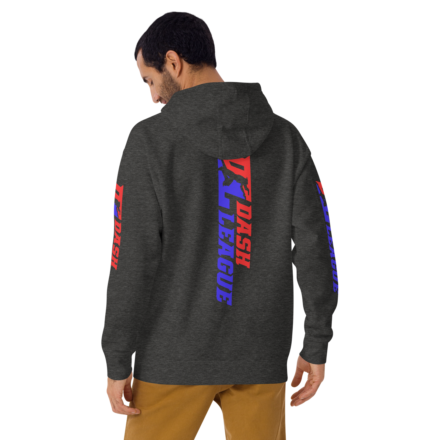 Sudadera unisex con capucha y logotipo DL de color ancho (parte delantera, trasera y mangas)