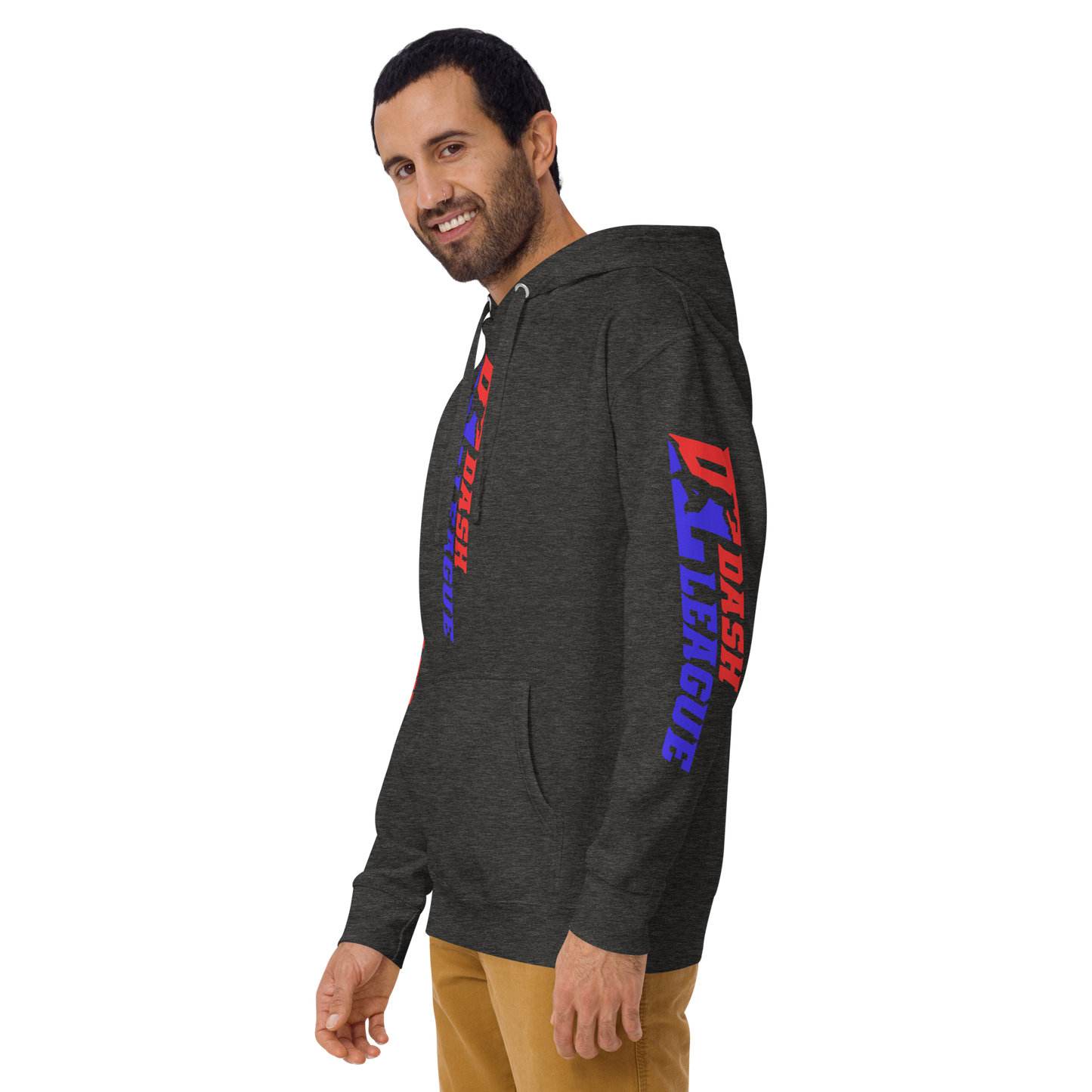 Sudadera unisex con capucha y logotipo DL de color ancho (parte delantera, trasera y mangas)