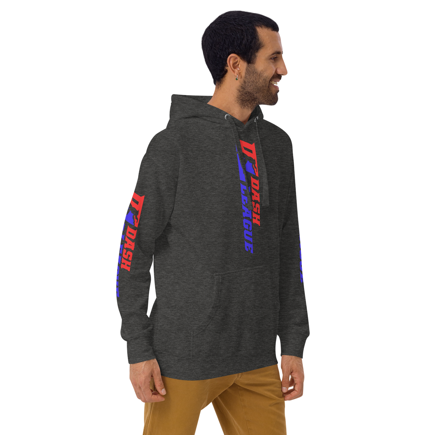 Sudadera unisex con capucha y logotipo DL de color ancho (parte delantera, trasera y mangas)