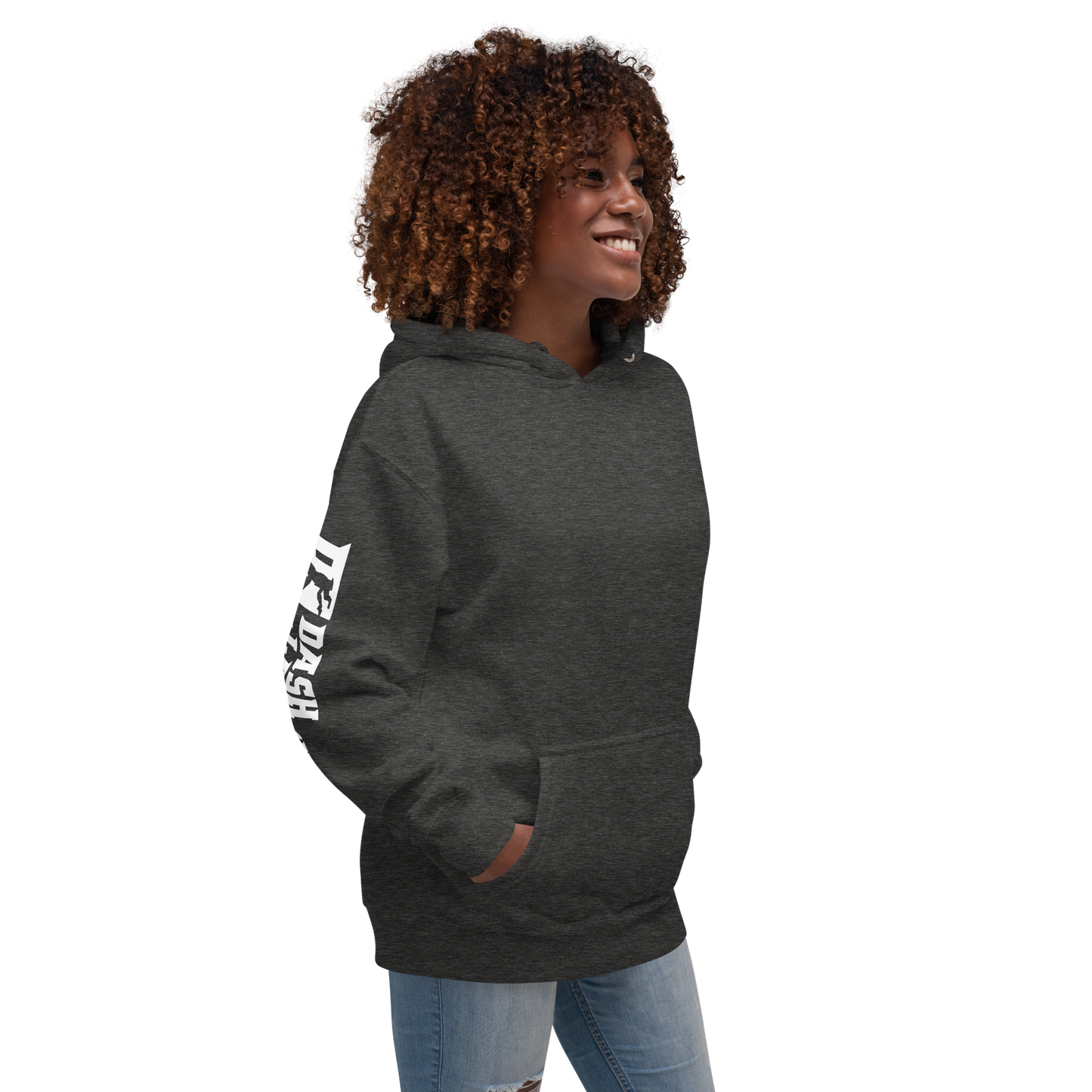 Sweat à capuche unisexe blanc avec logo DL large (manches)