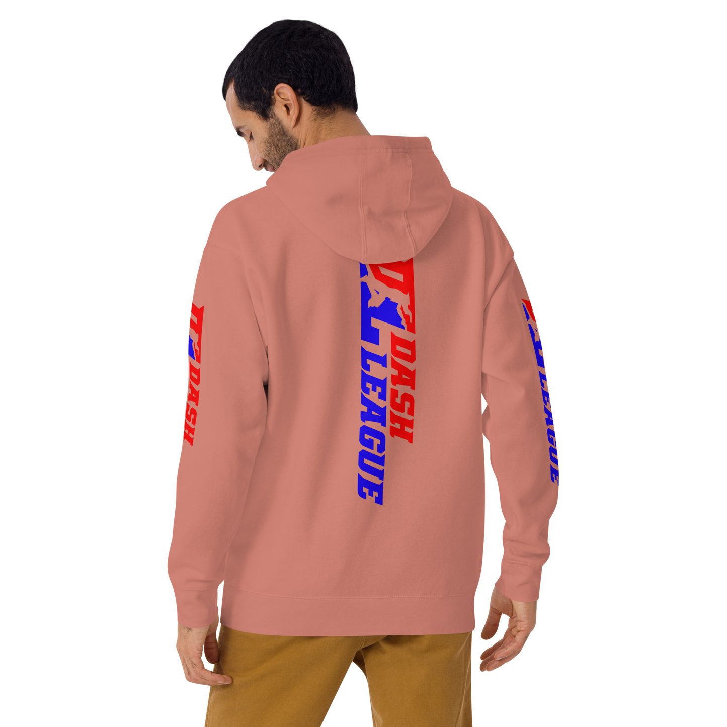 Sudadera unisex con capucha y logotipo DL de color ancho (parte delantera, trasera y mangas)