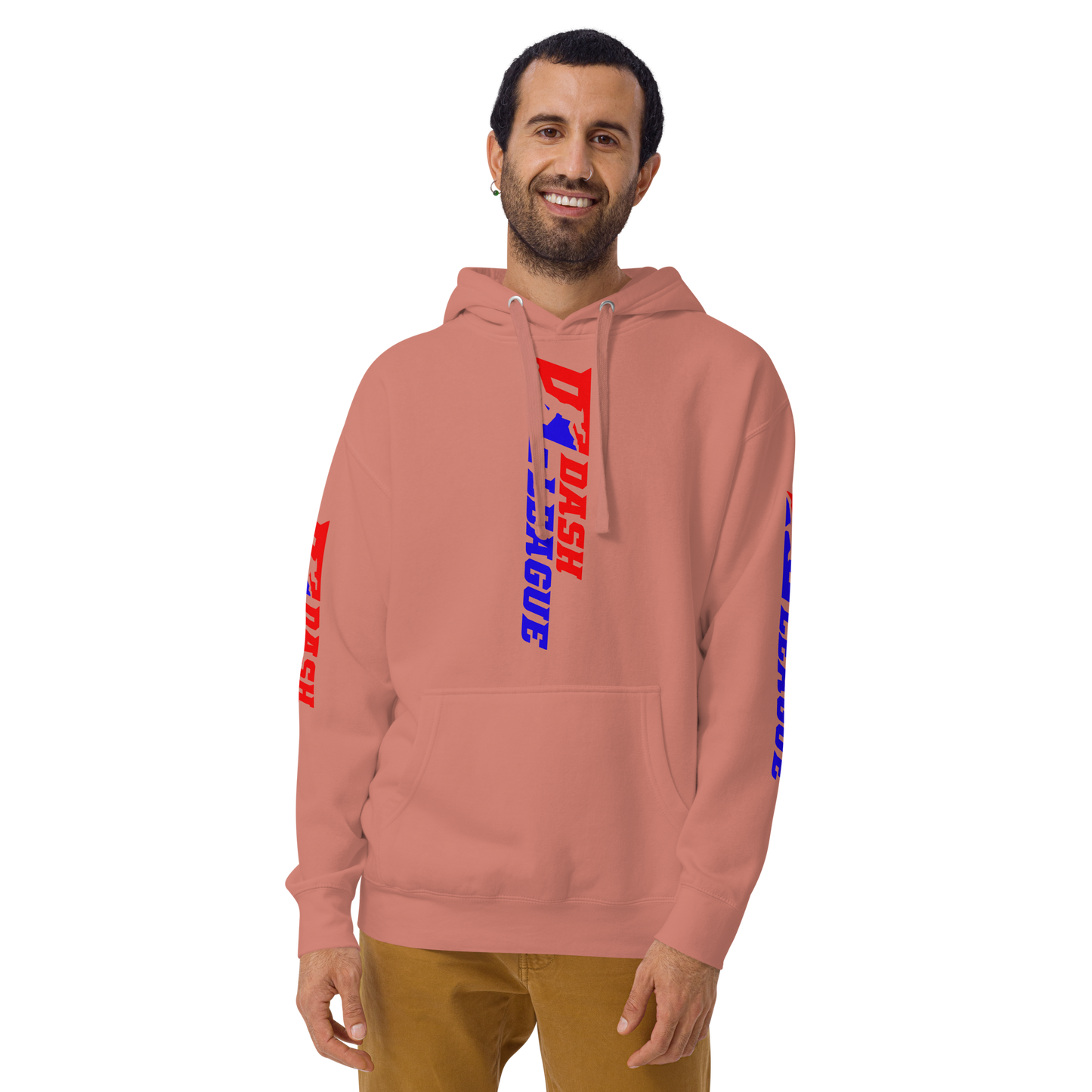 Sudadera unisex con capucha y logotipo DL de color ancho (parte delantera, trasera y mangas)