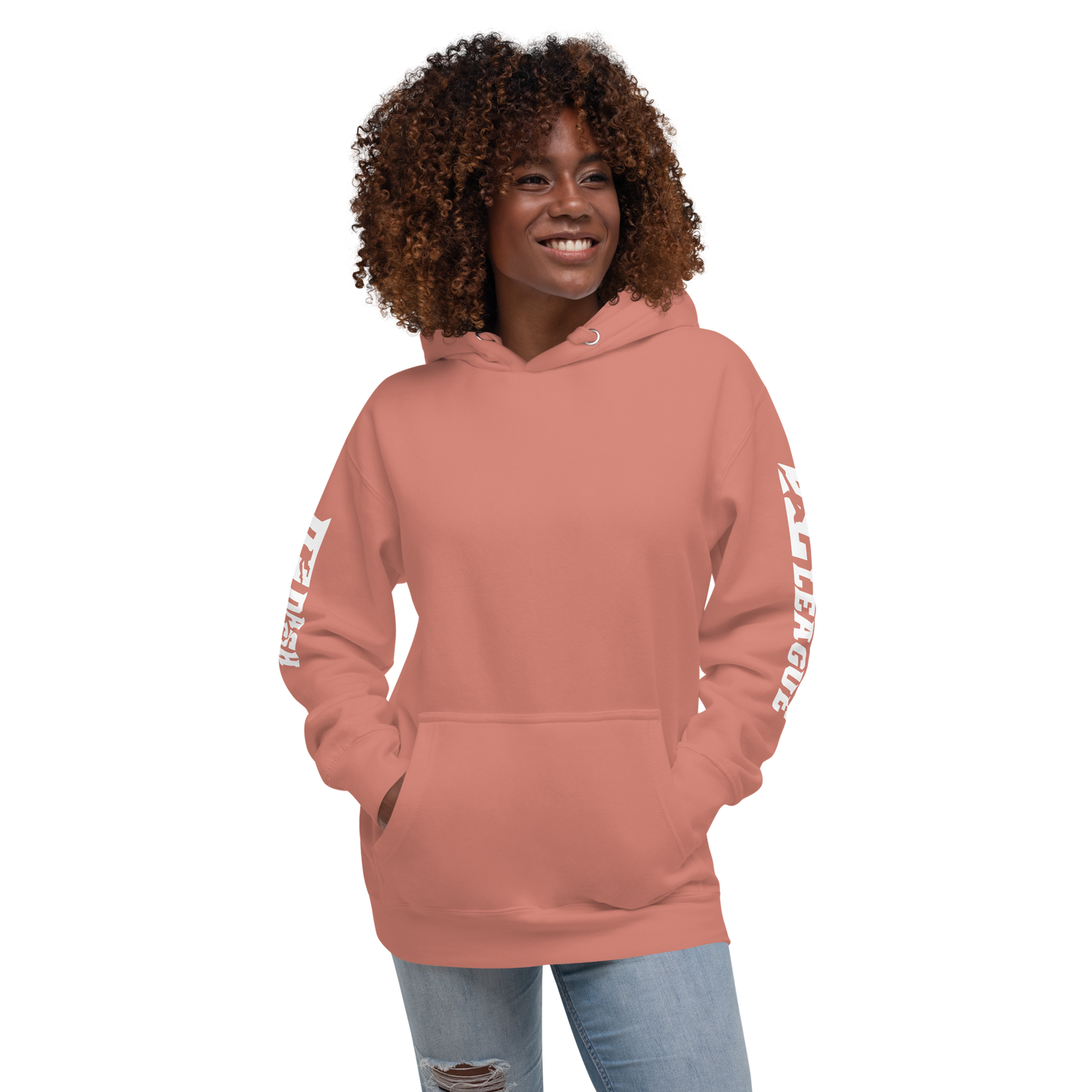 Sweat à capuche unisexe blanc avec logo DL large (manches)