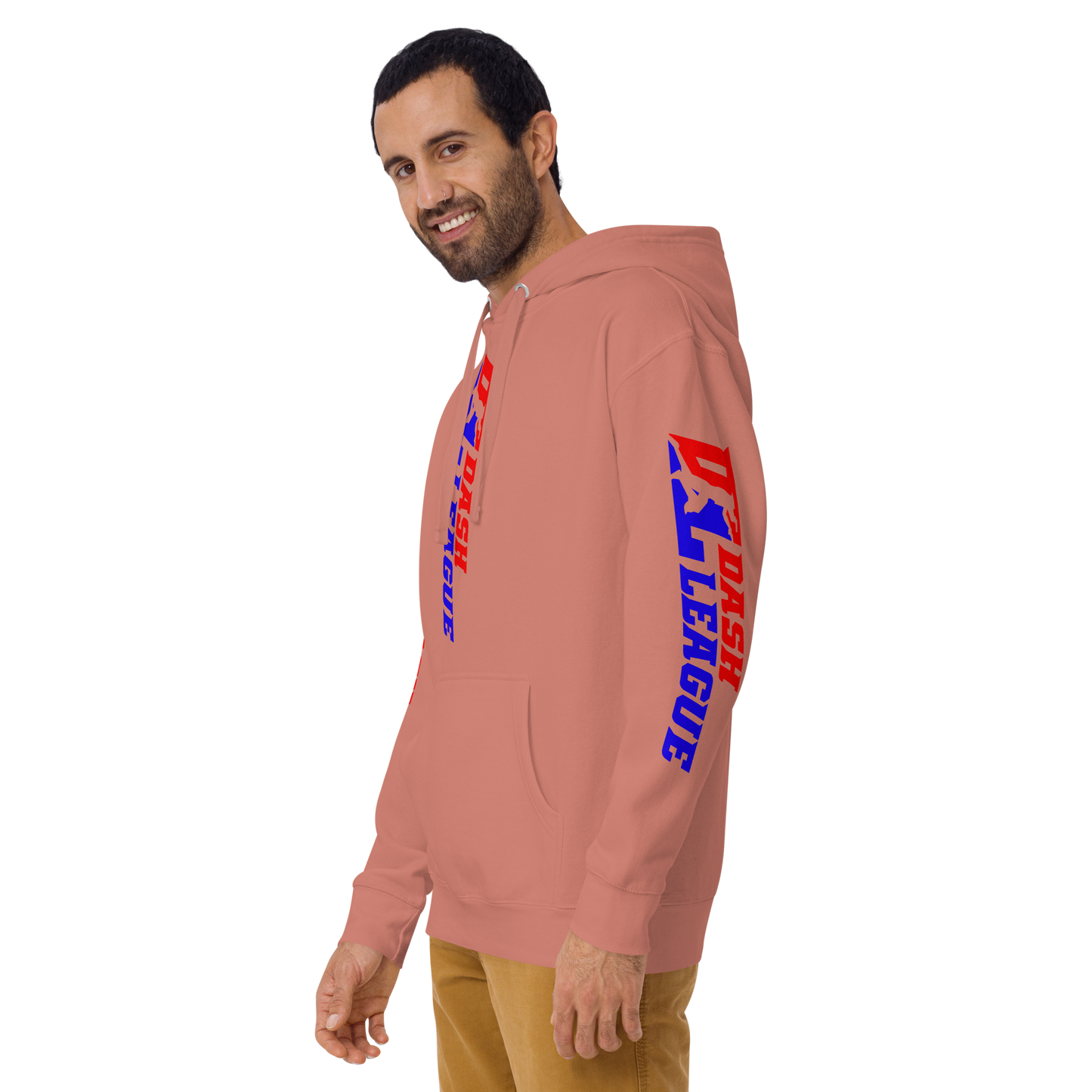 Sudadera unisex con capucha y logotipo DL de color ancho (parte delantera, trasera y mangas)