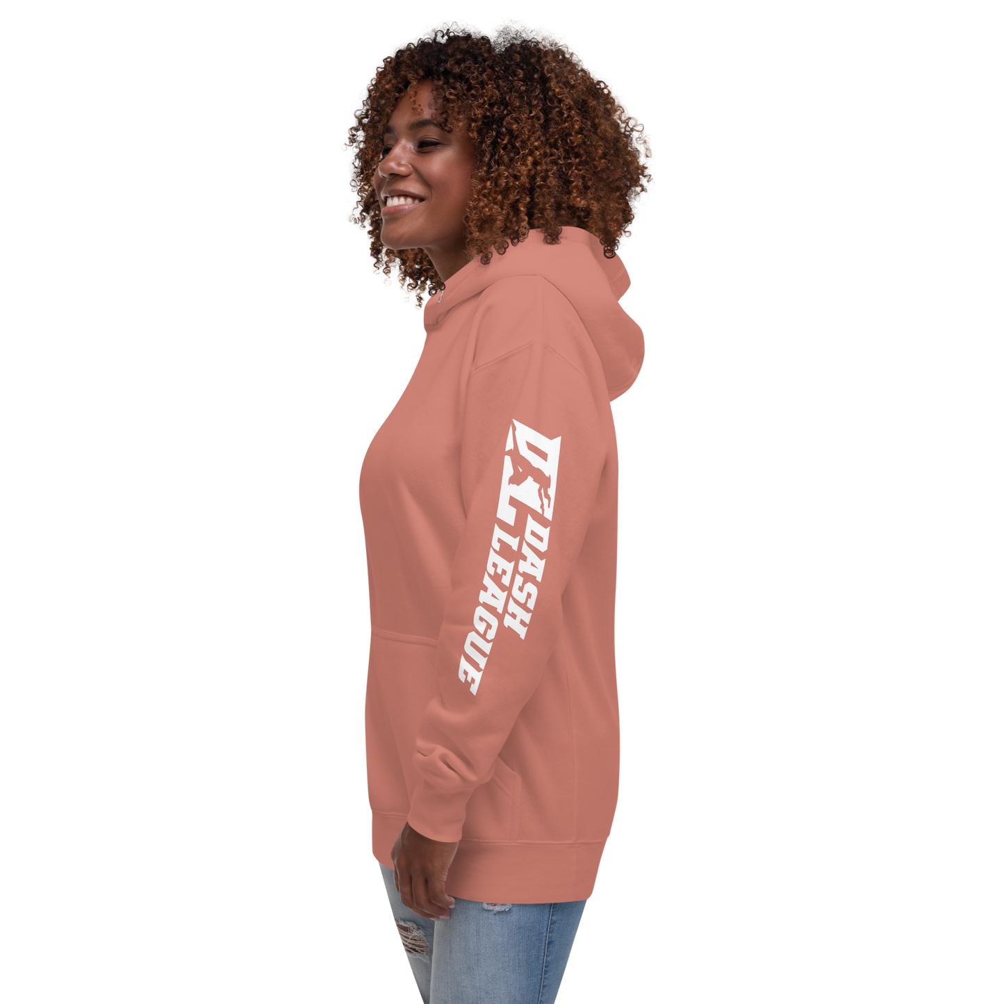Sweat à capuche unisexe blanc avec logo DL large (manches)