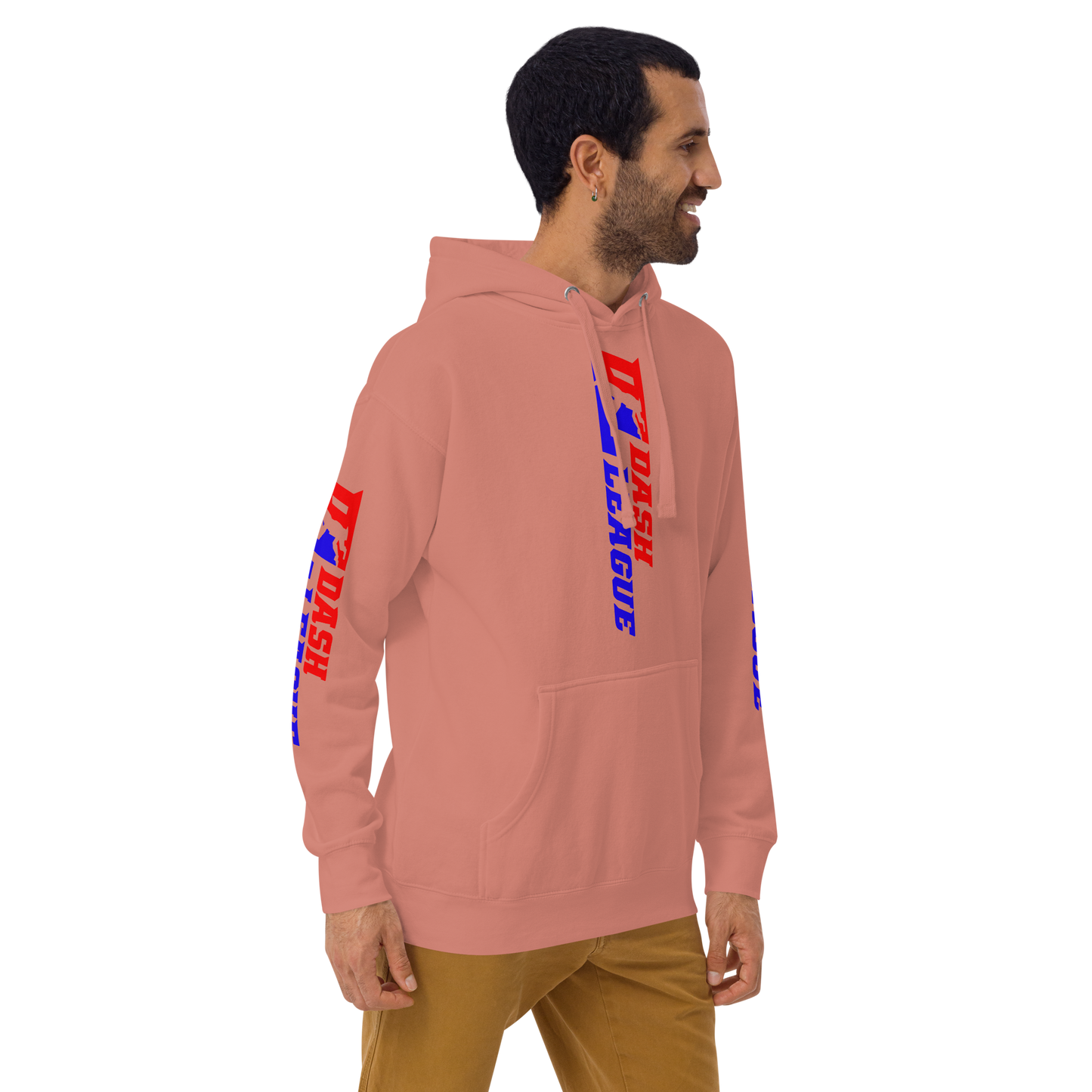 Sudadera unisex con capucha y logotipo DL de color ancho (parte delantera, trasera y mangas)