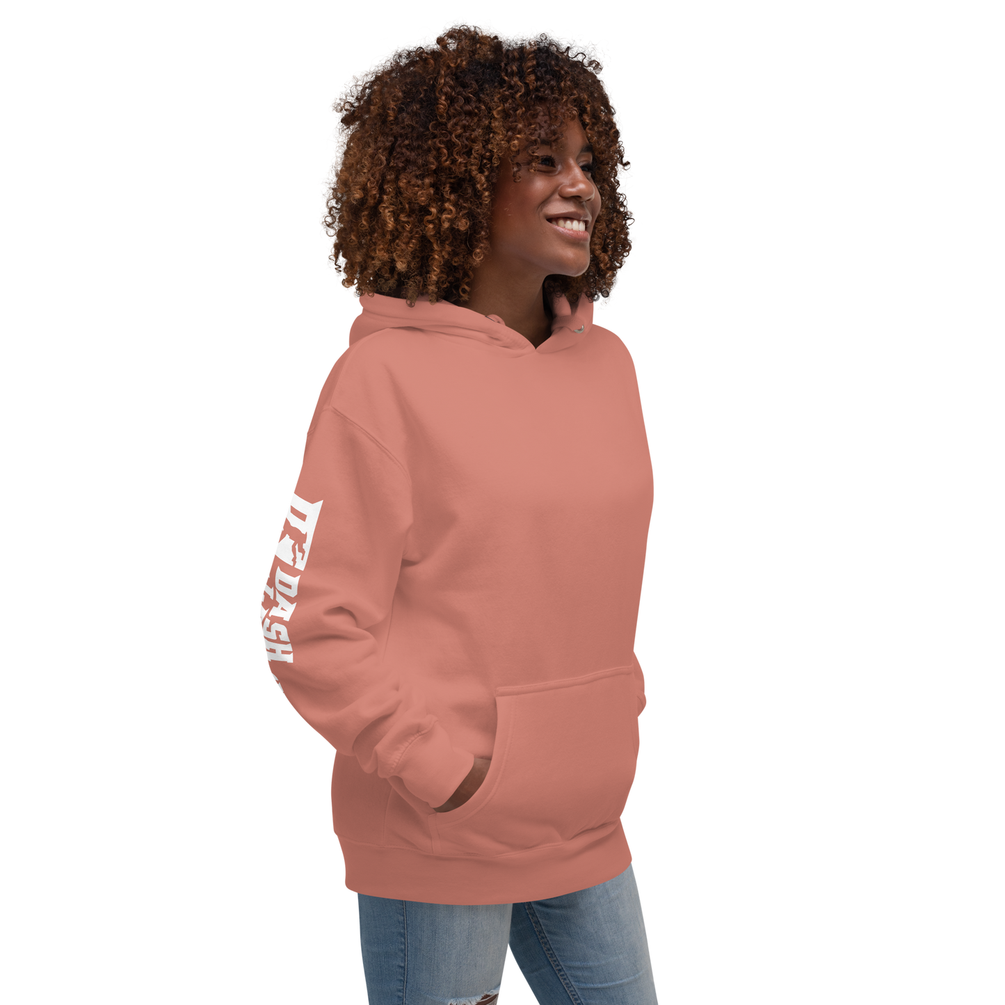 Sweat à capuche unisexe blanc avec logo DL large (manches)