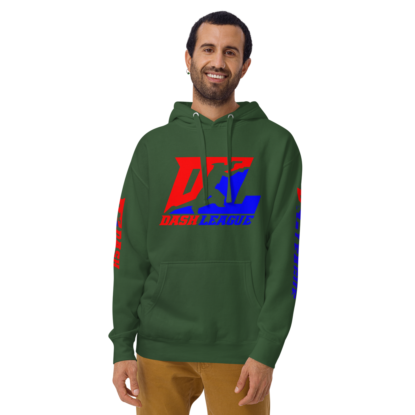 Sudadera unisex con capucha y logotipo DL en color (parte delantera y mangas)