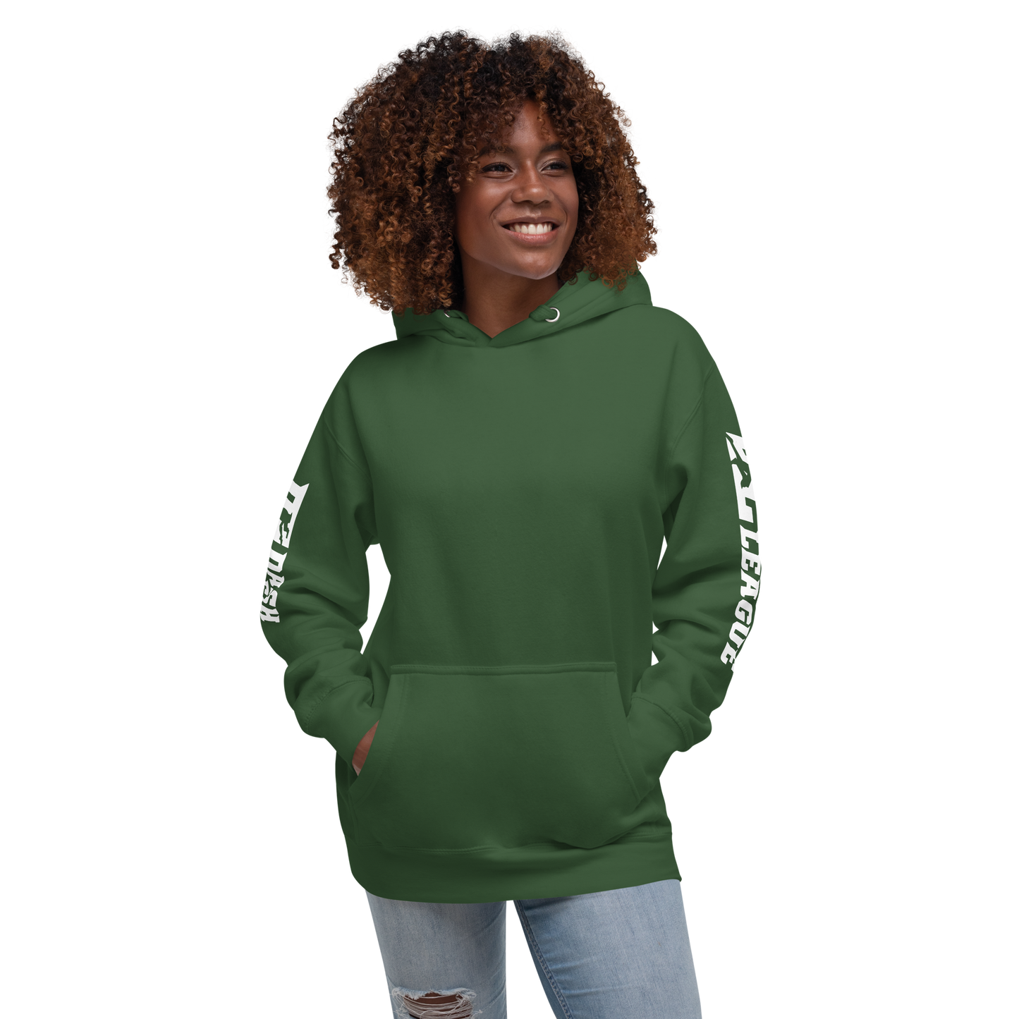 Sweat à capuche unisexe blanc avec logo DL large (manches)