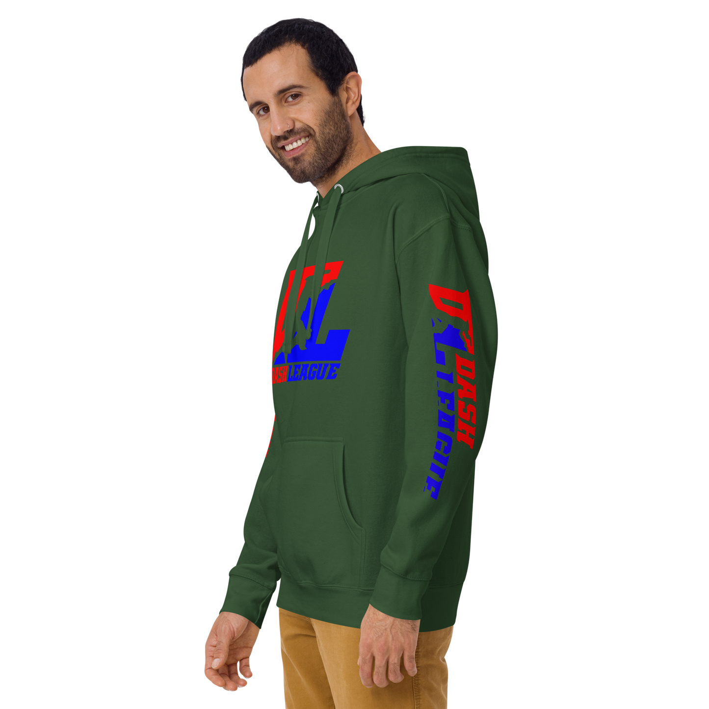 Sudadera unisex con capucha y logotipo DL en color (parte delantera y mangas)