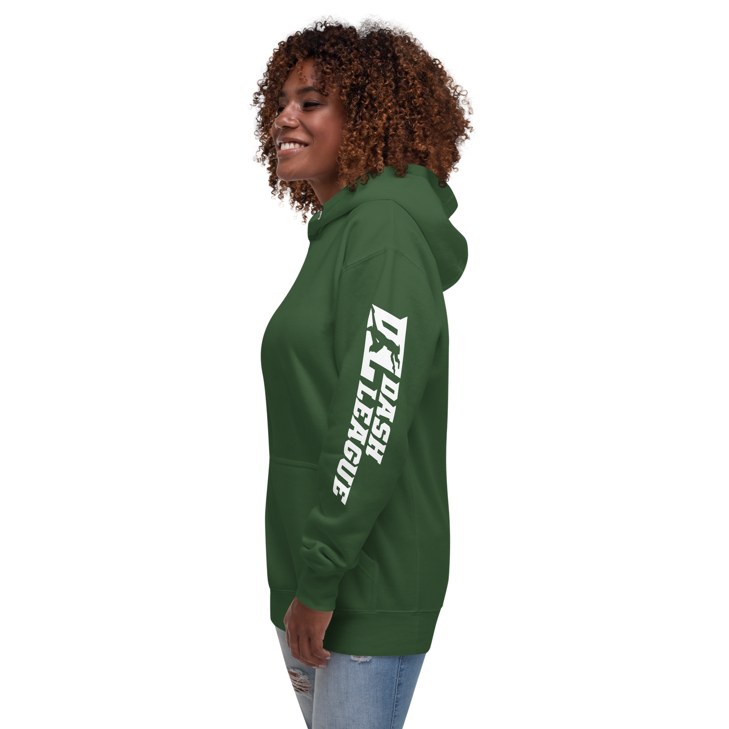 Sweat à capuche unisexe blanc avec logo DL large (manches)