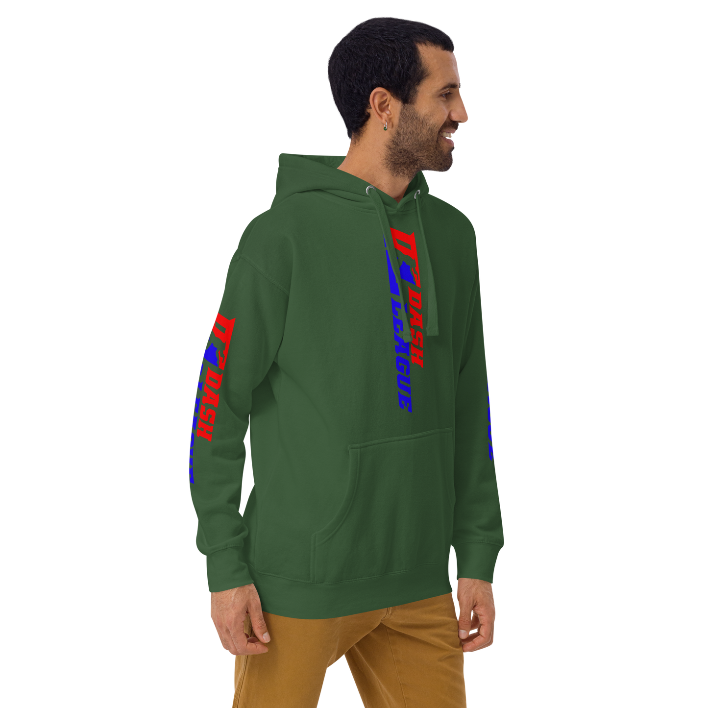 Sudadera unisex con capucha y logotipo DL de color ancho (parte delantera, trasera y mangas)