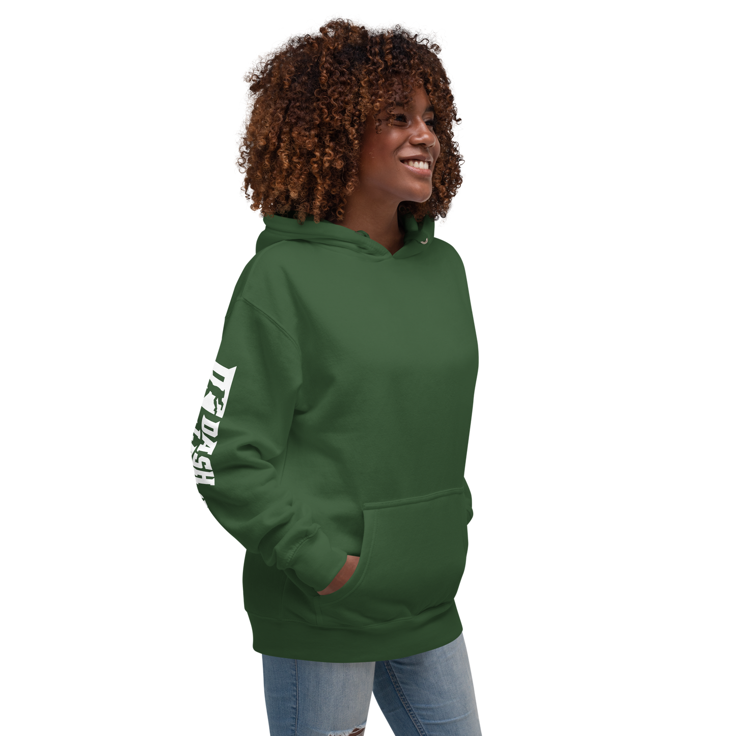 Sweat à capuche unisexe blanc avec logo DL large (manches)