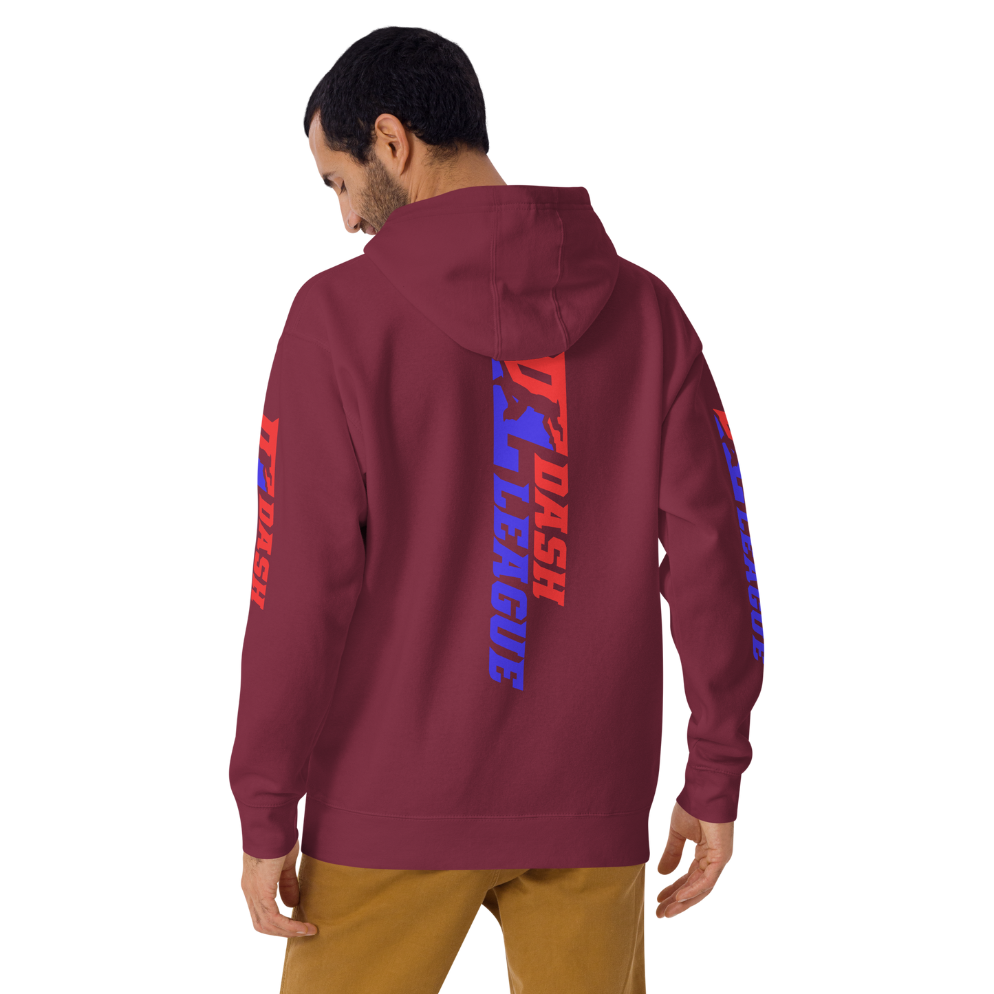 Sudadera unisex con capucha y logotipo DL de color ancho (parte delantera, trasera y mangas)