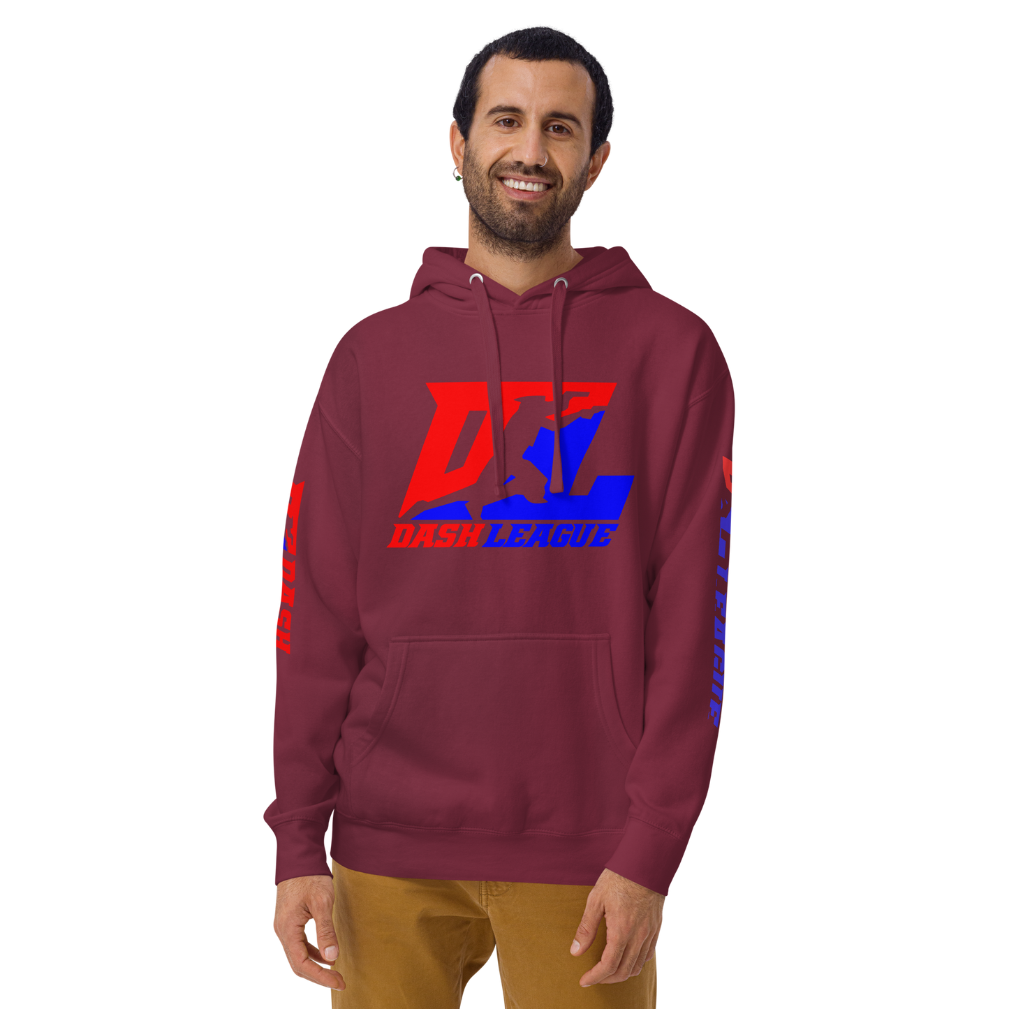 Sudadera unisex con capucha y logotipo DL en color (parte delantera y mangas)