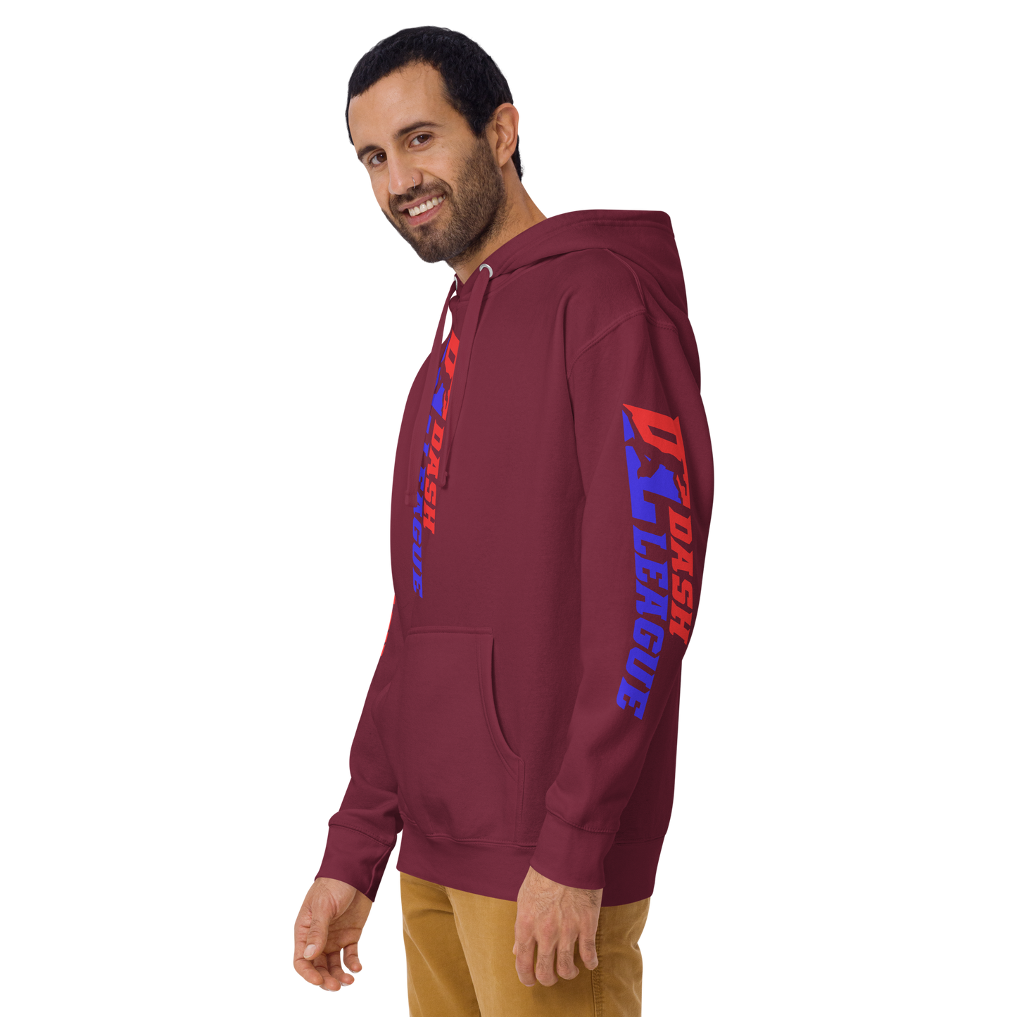 Sudadera unisex con capucha y logotipo DL de color ancho (parte delantera, trasera y mangas)