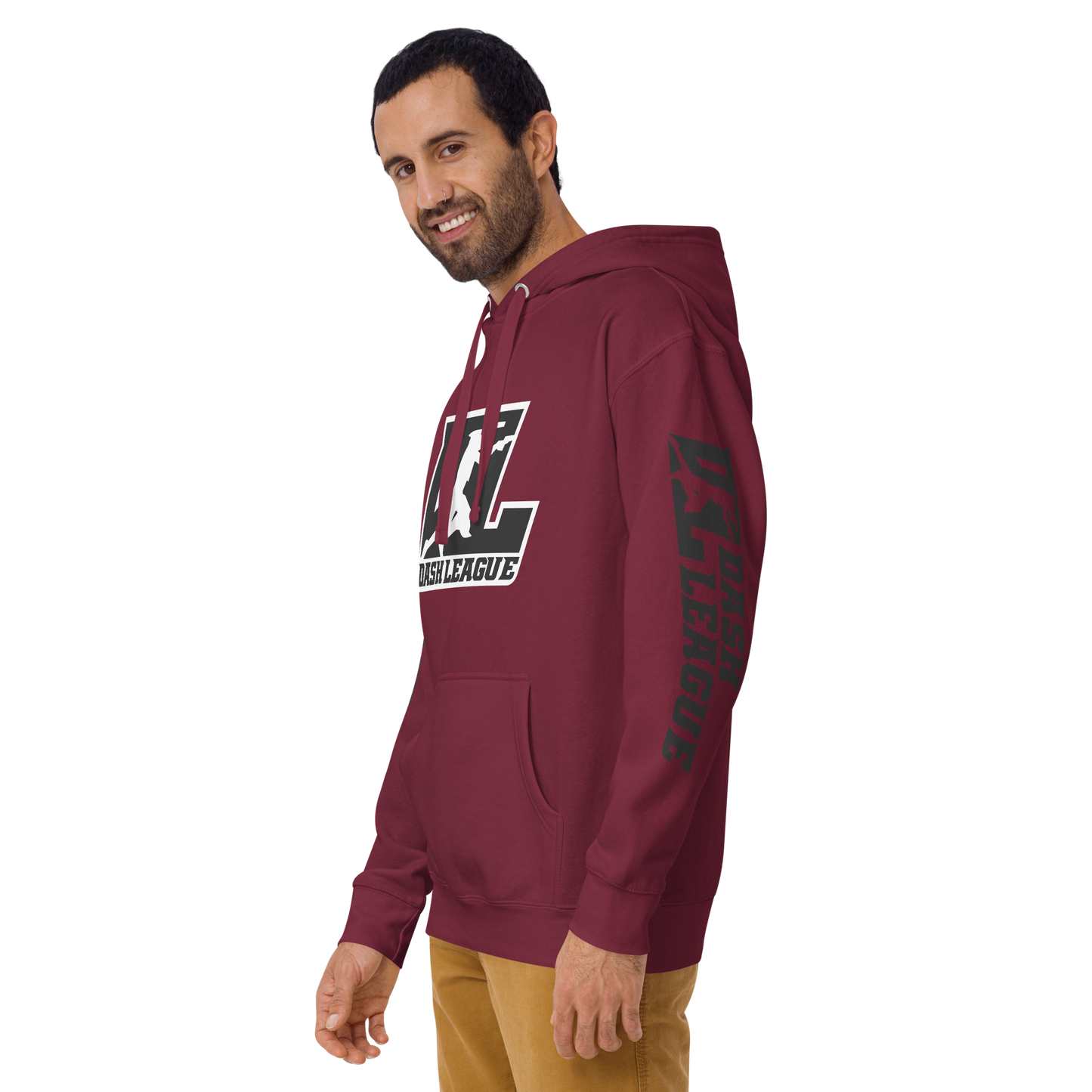 Sudadera unisex negra con logotipo DL en contorno blanco (parte delantera y mangas)