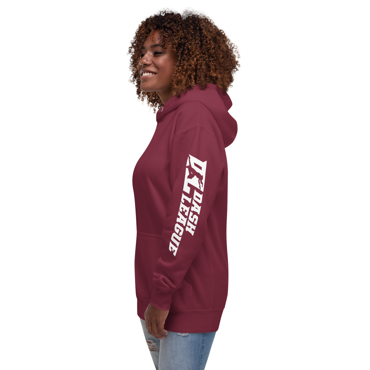 Sweat à capuche unisexe blanc avec logo DL large (manches)