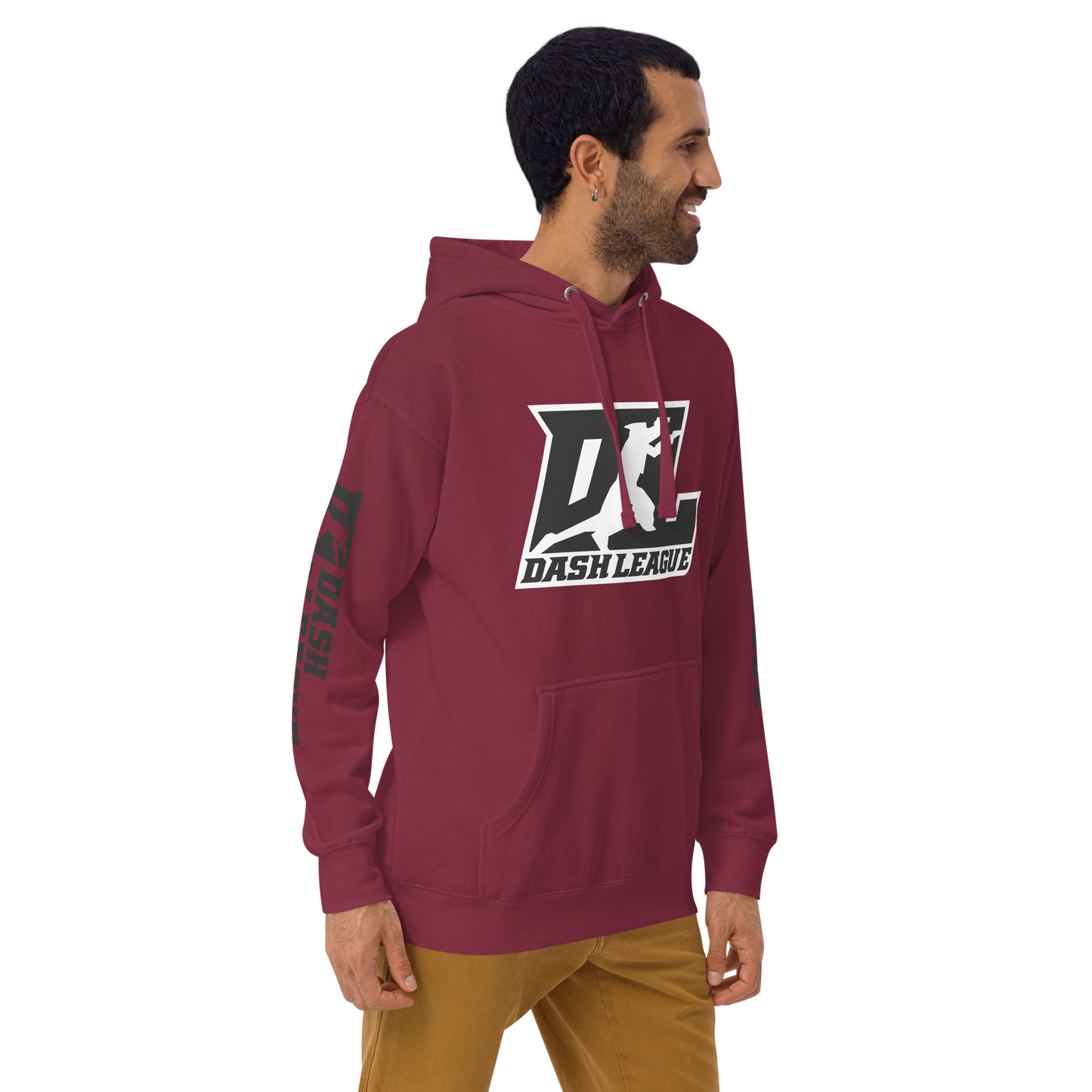 Sudadera unisex negra con logotipo DL en contorno blanco (parte delantera y mangas)