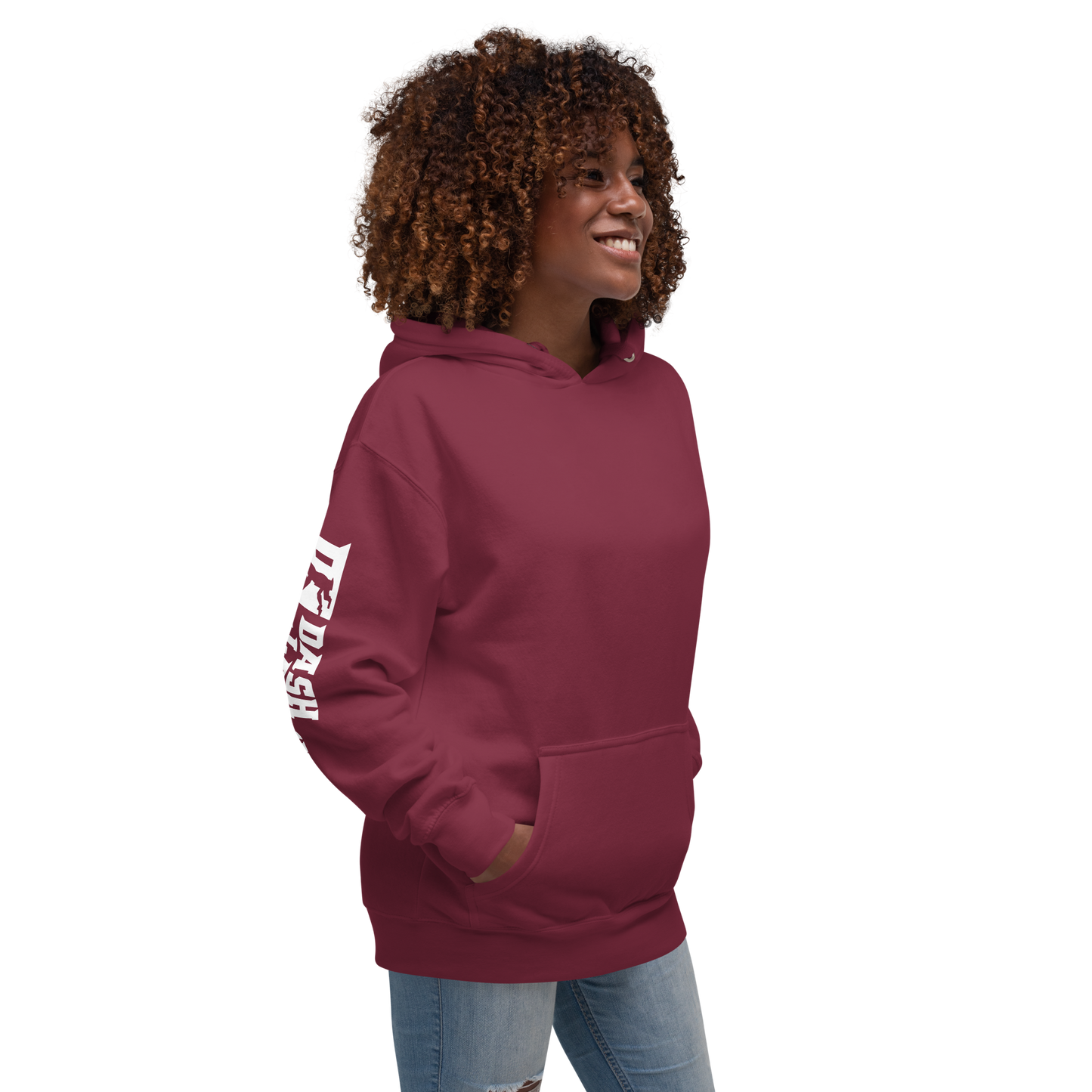 Sweat à capuche unisexe blanc avec logo DL large (manches)