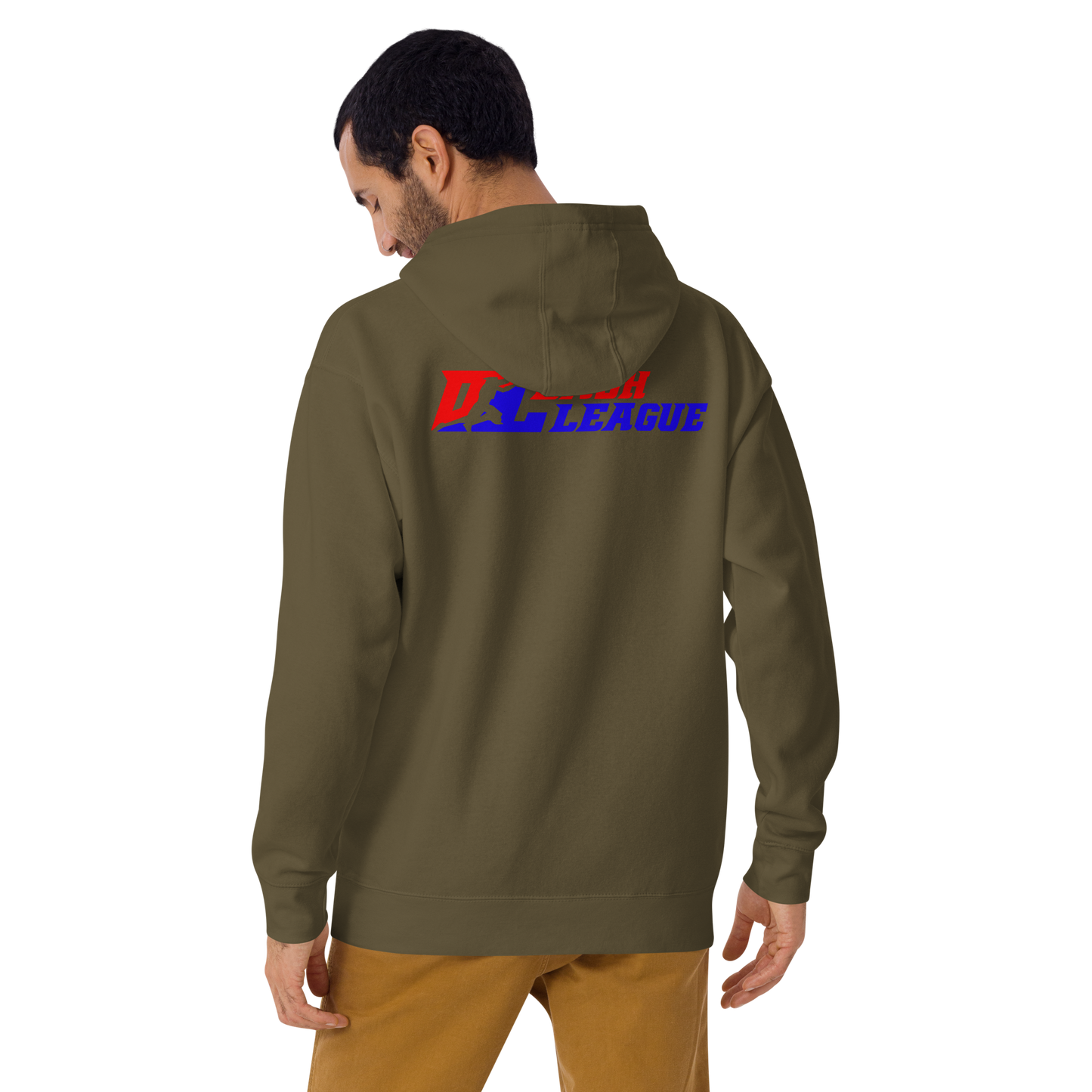 Sudadera unisex con capucha y logotipo DL en color (parte delantera y trasera)