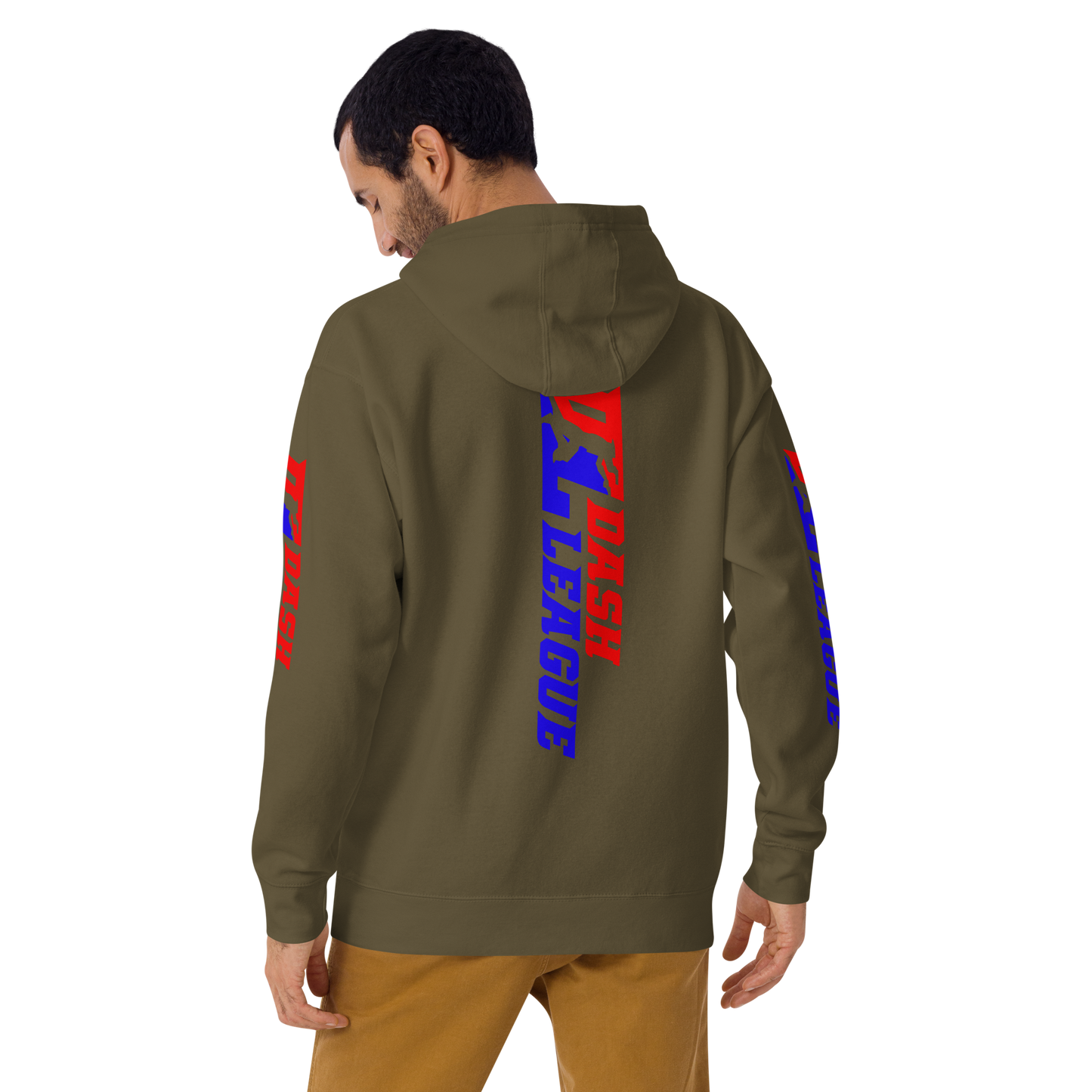 Sudadera unisex con capucha y logotipo DL de color ancho (parte delantera, trasera y mangas)