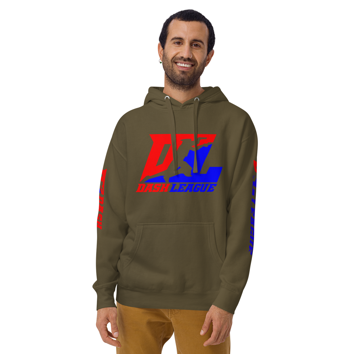 Sudadera unisex con capucha y logotipo DL en color (parte delantera y mangas)