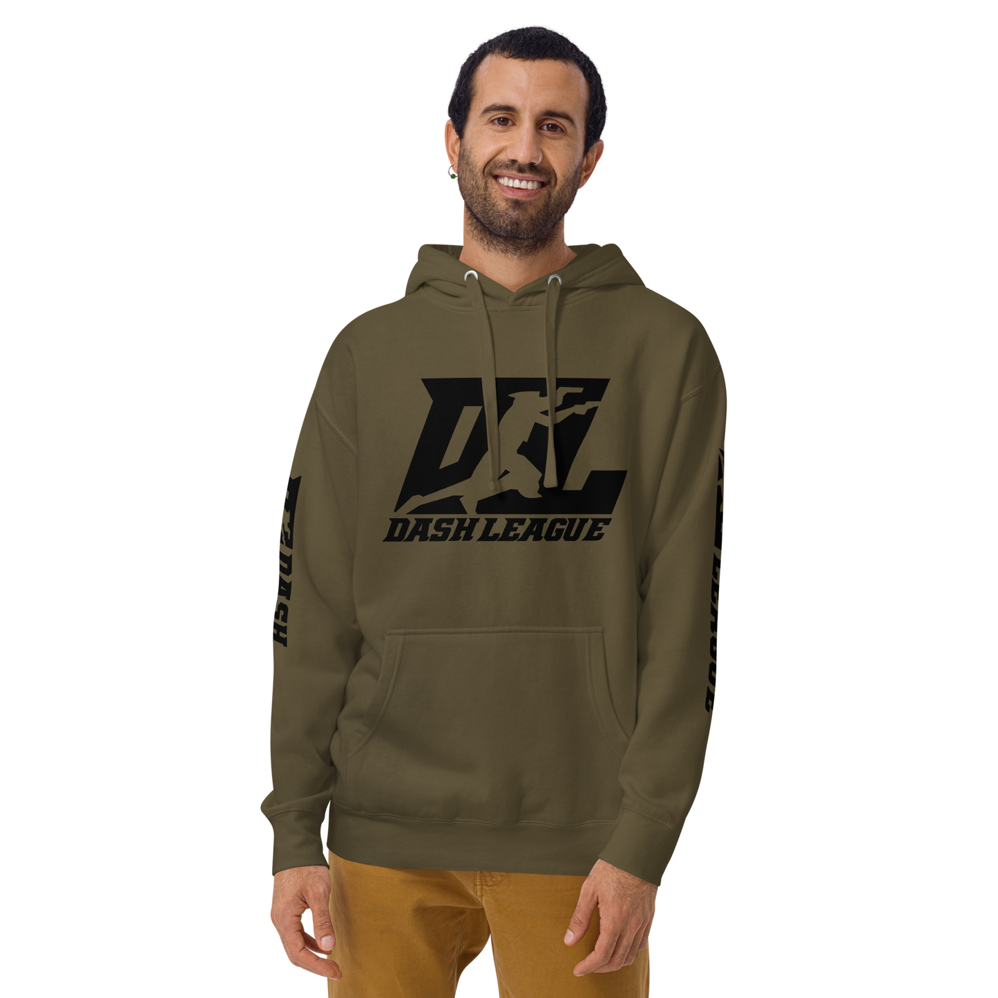 Sweat à capuche unisexe noir avec logo DL (devant + manches)