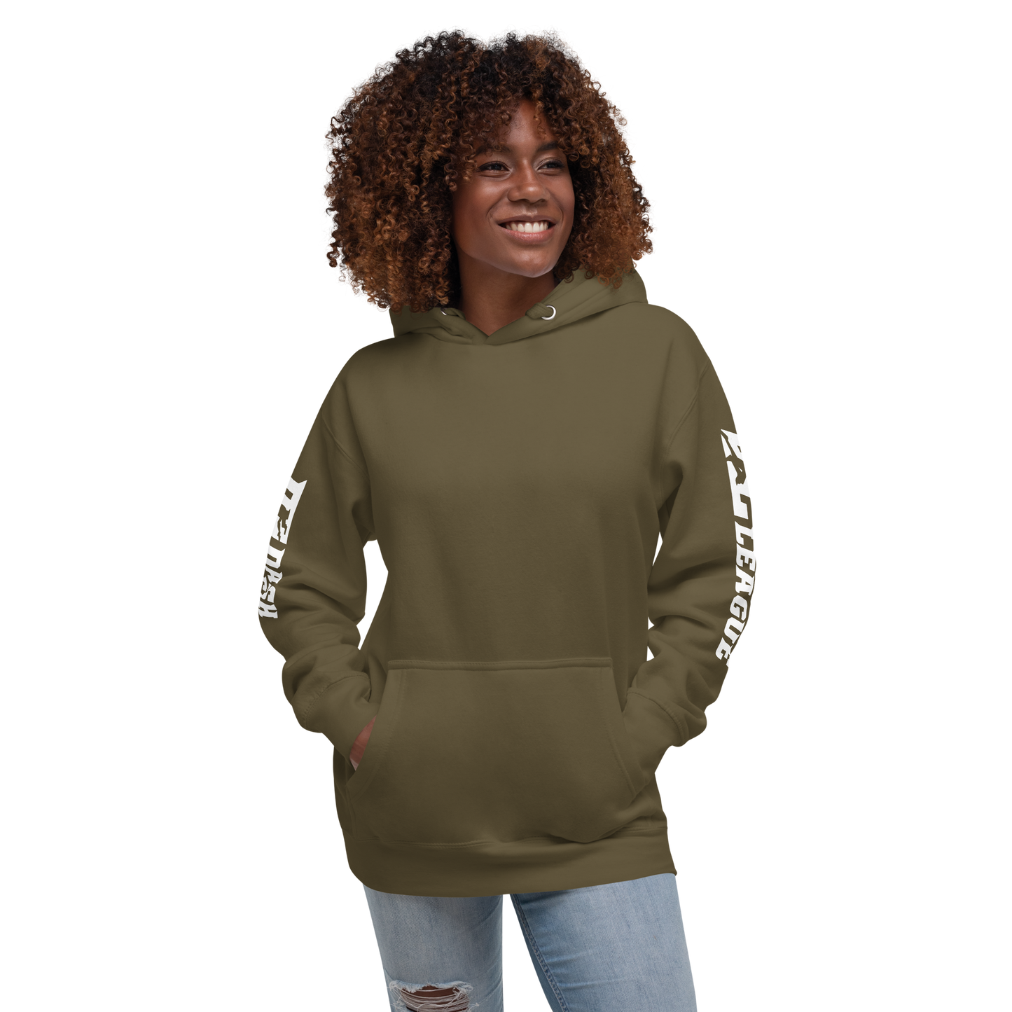 Sweat à capuche unisexe blanc avec logo DL large (manches)